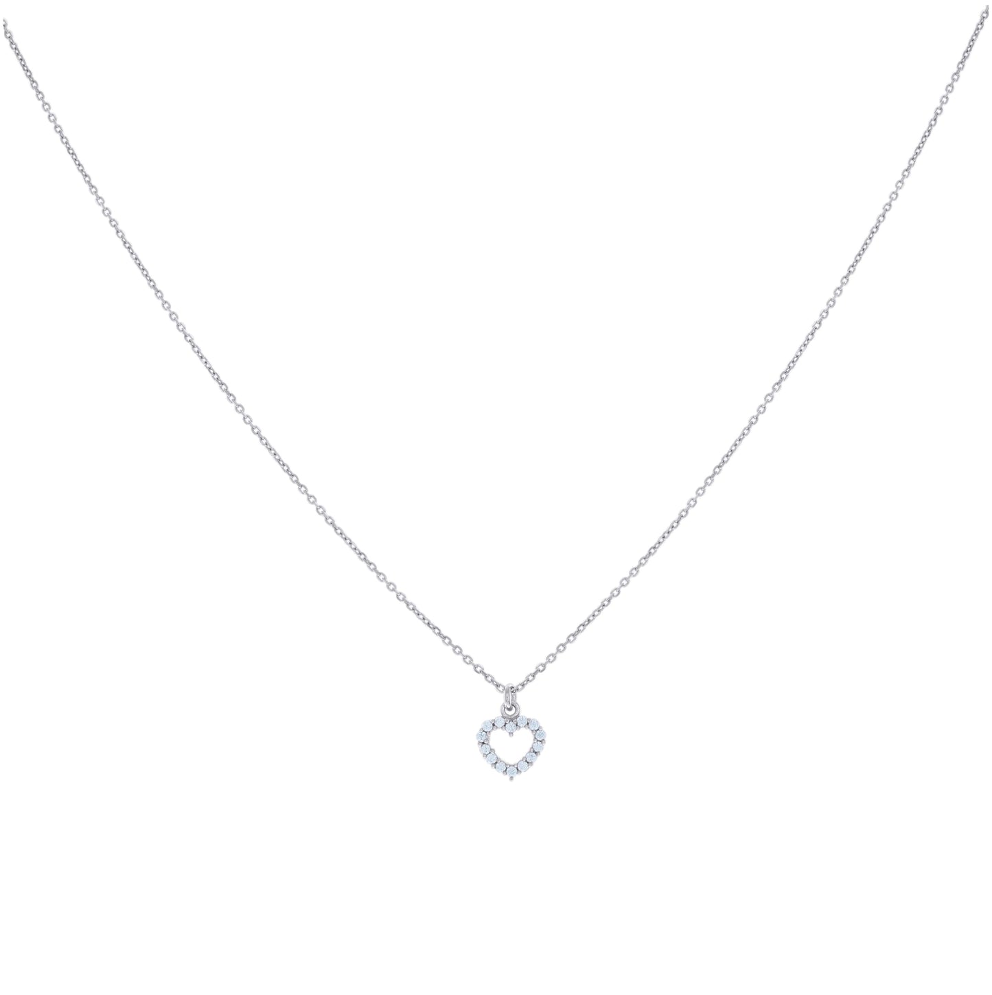 Sterling Silver Womens Cubic-Zirconia Heart Charm Necklace
