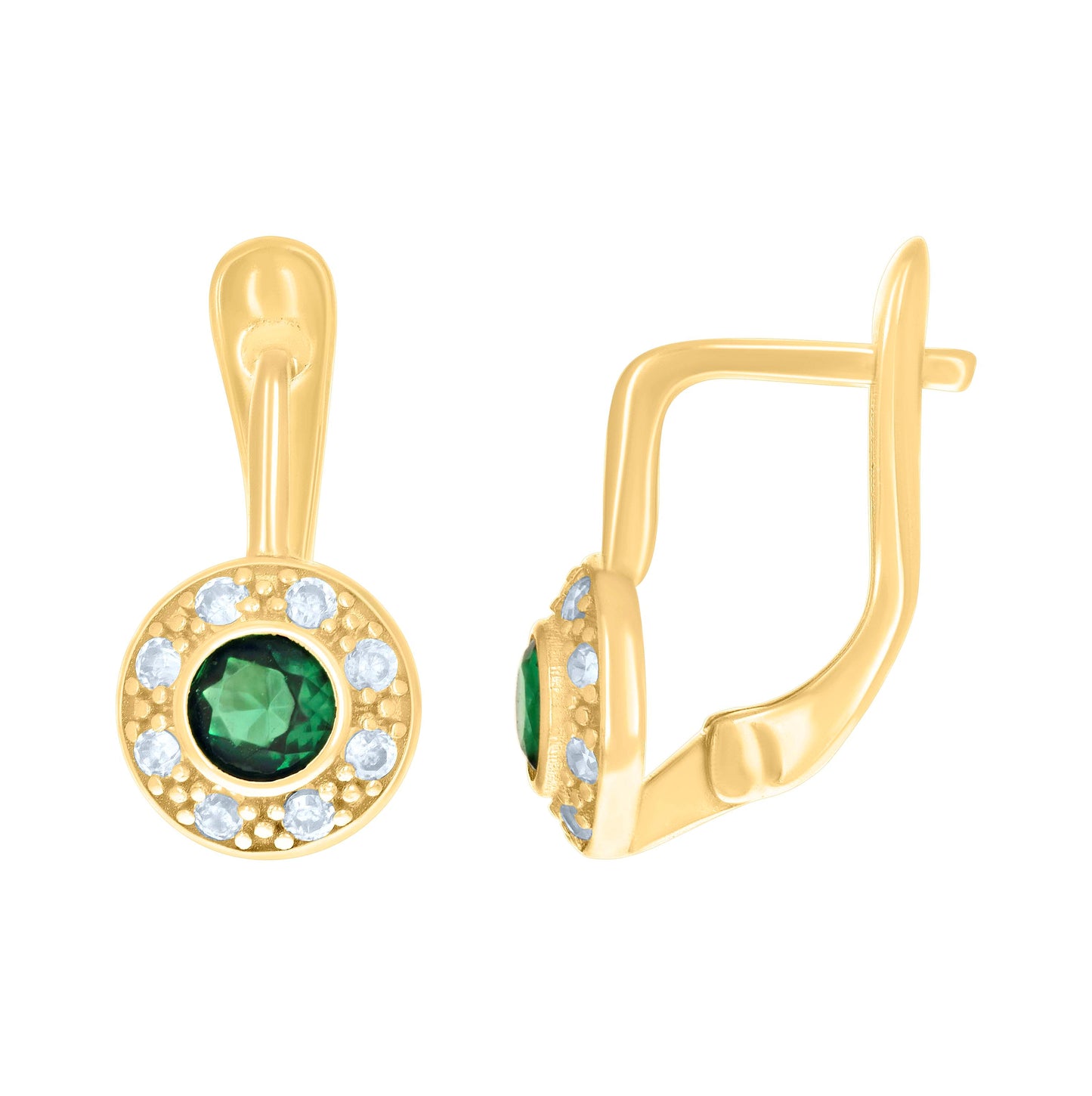 10K Yellow Gold Womens Green White Cubic-Zirconia Fashion Latch Back Earrings