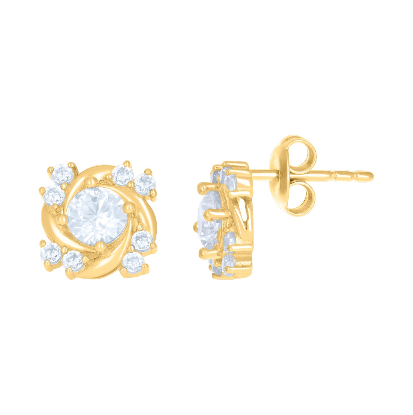 10K Yellow Gold Womens Cubic-Zirconia Swirl Fashion Stud Earrings
