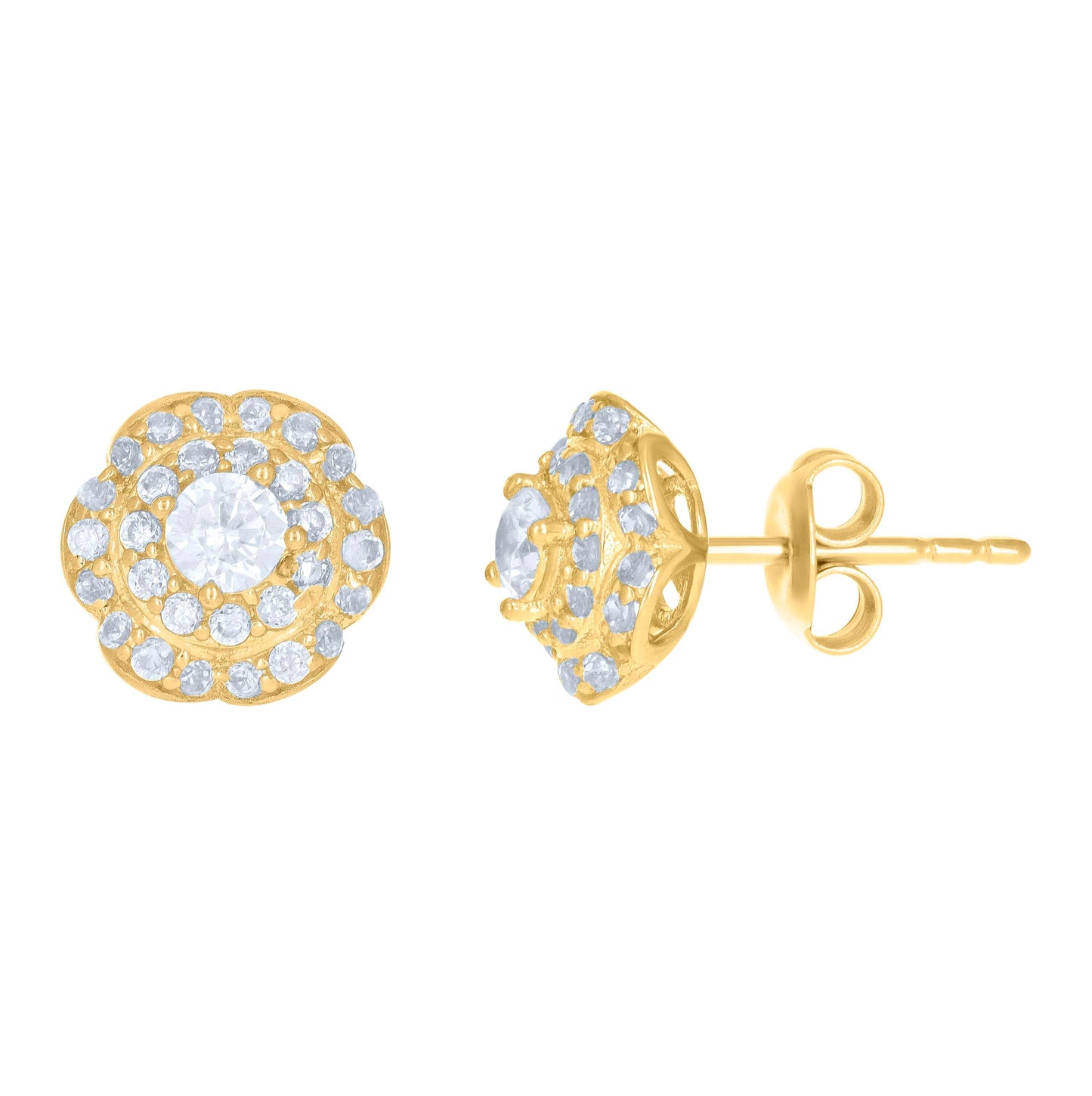10K Yellow Gold Womens Cubic-Zirconia Flower Fashion Stud Earrings
