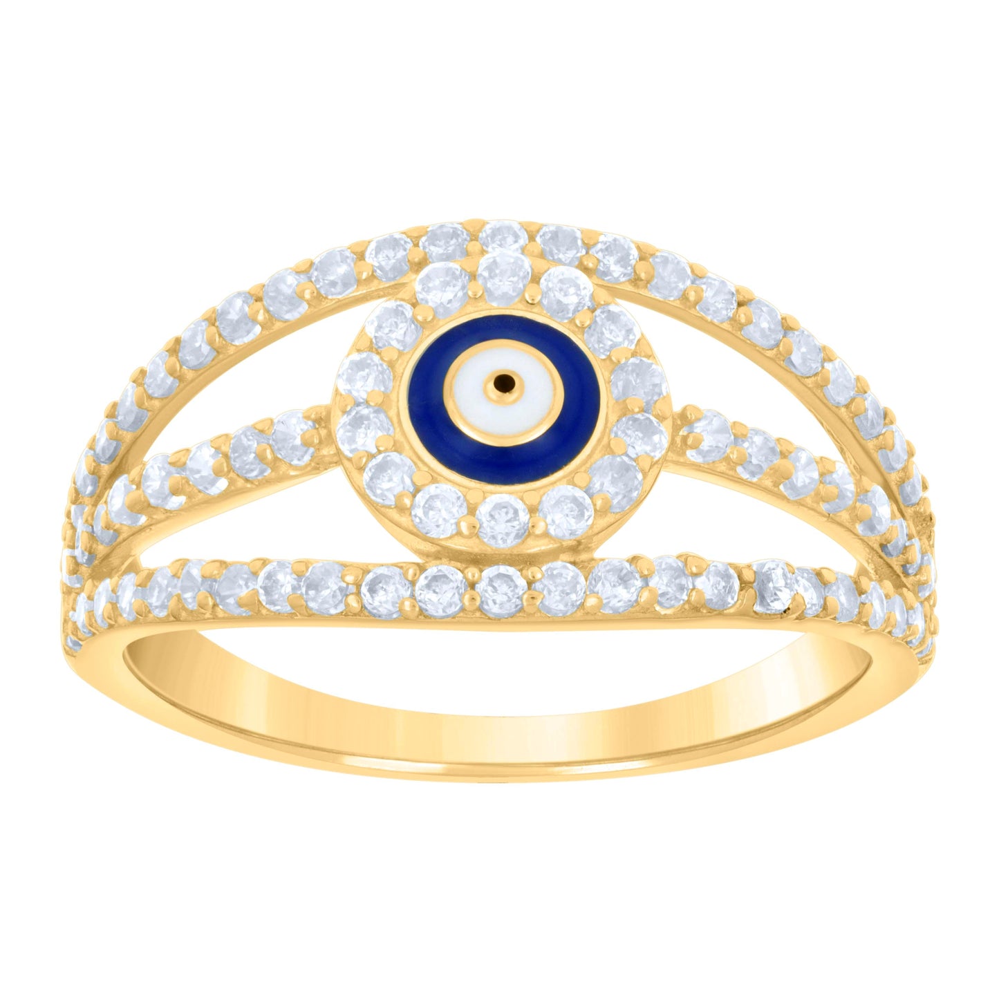 10K Yellow Gold Womens Cubic-Zirconia Evil Eye Good Luck Ring
