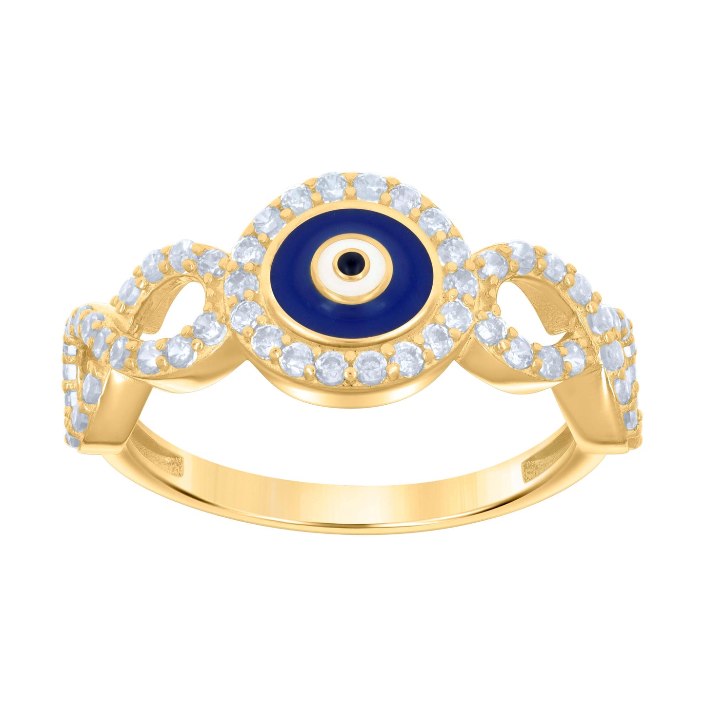 10K Yellow Gold Womens Cubic-Zirconia Evil Eye Good Luck Ring