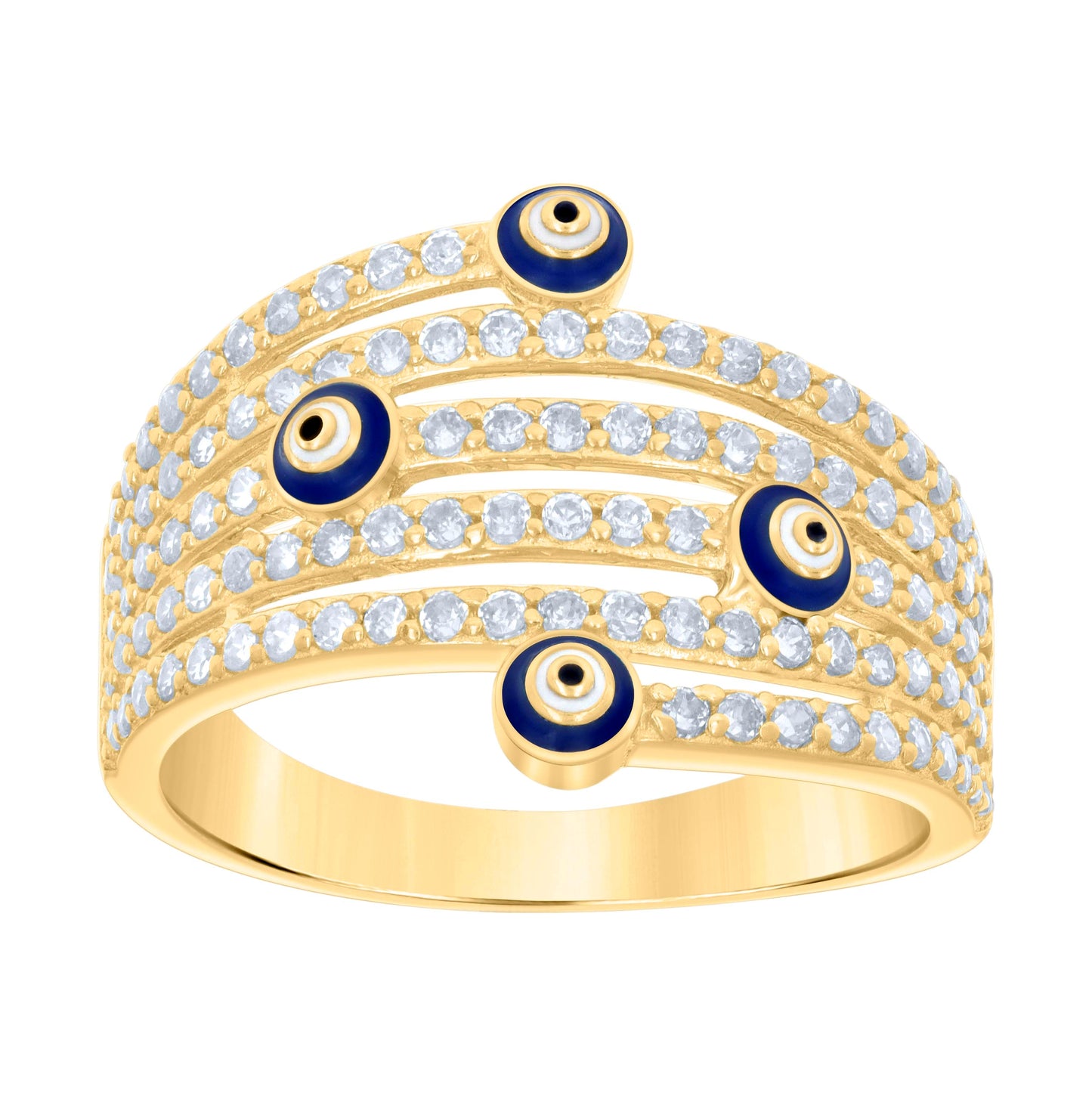 10K Yellow Gold Womens Cubic-Zirconia Evil Eye Good Luck Ring