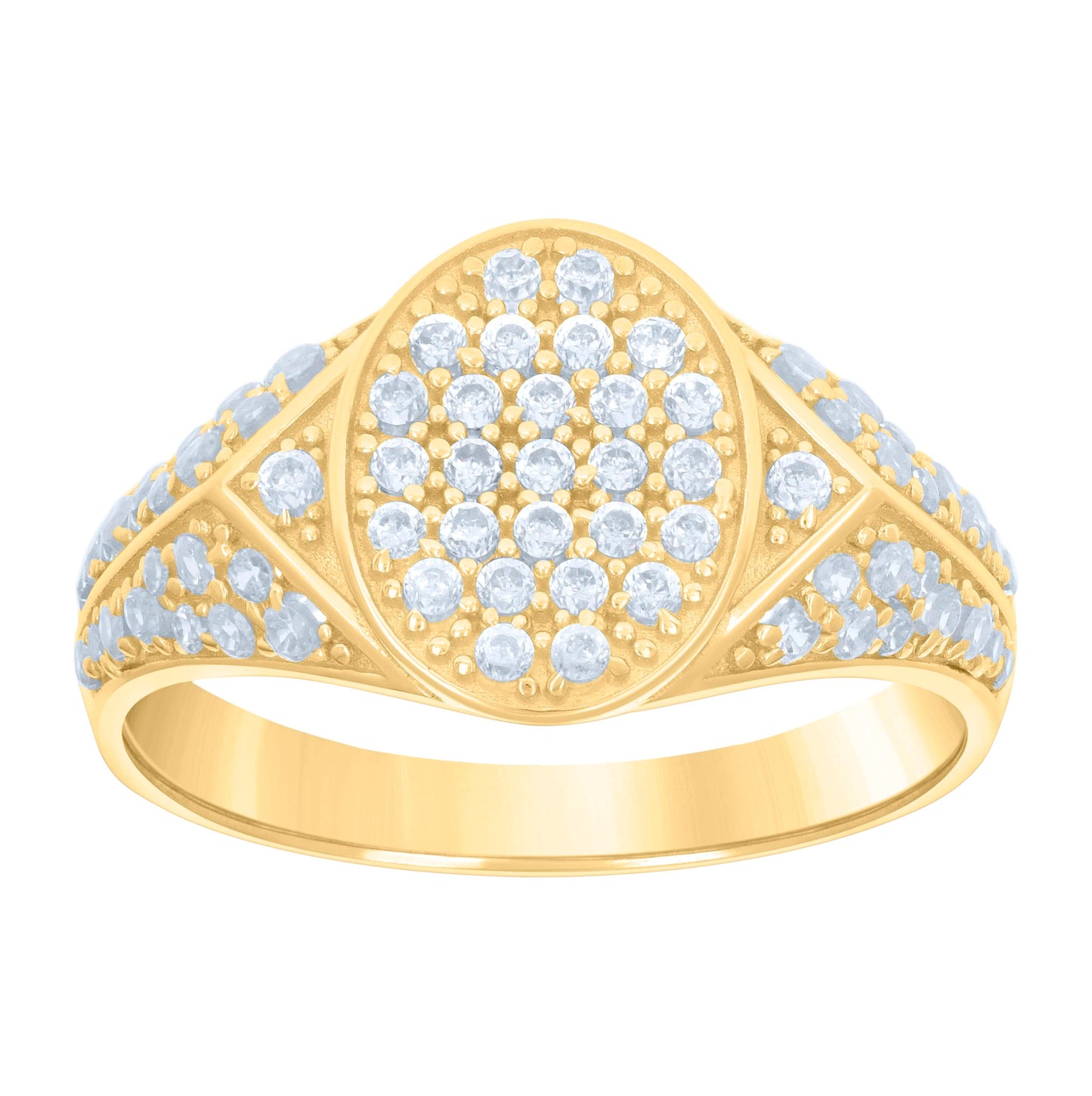 10K Yellow Gold Mens Cubic-Zirconia Oval Head Fashion Ring