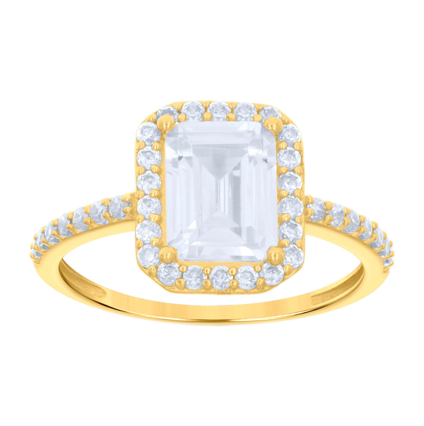 10K Yellow Gold Womens Emerald-Cut Round Cubic-Zirconia Bridal Anniversary Engagement Wedding Ring