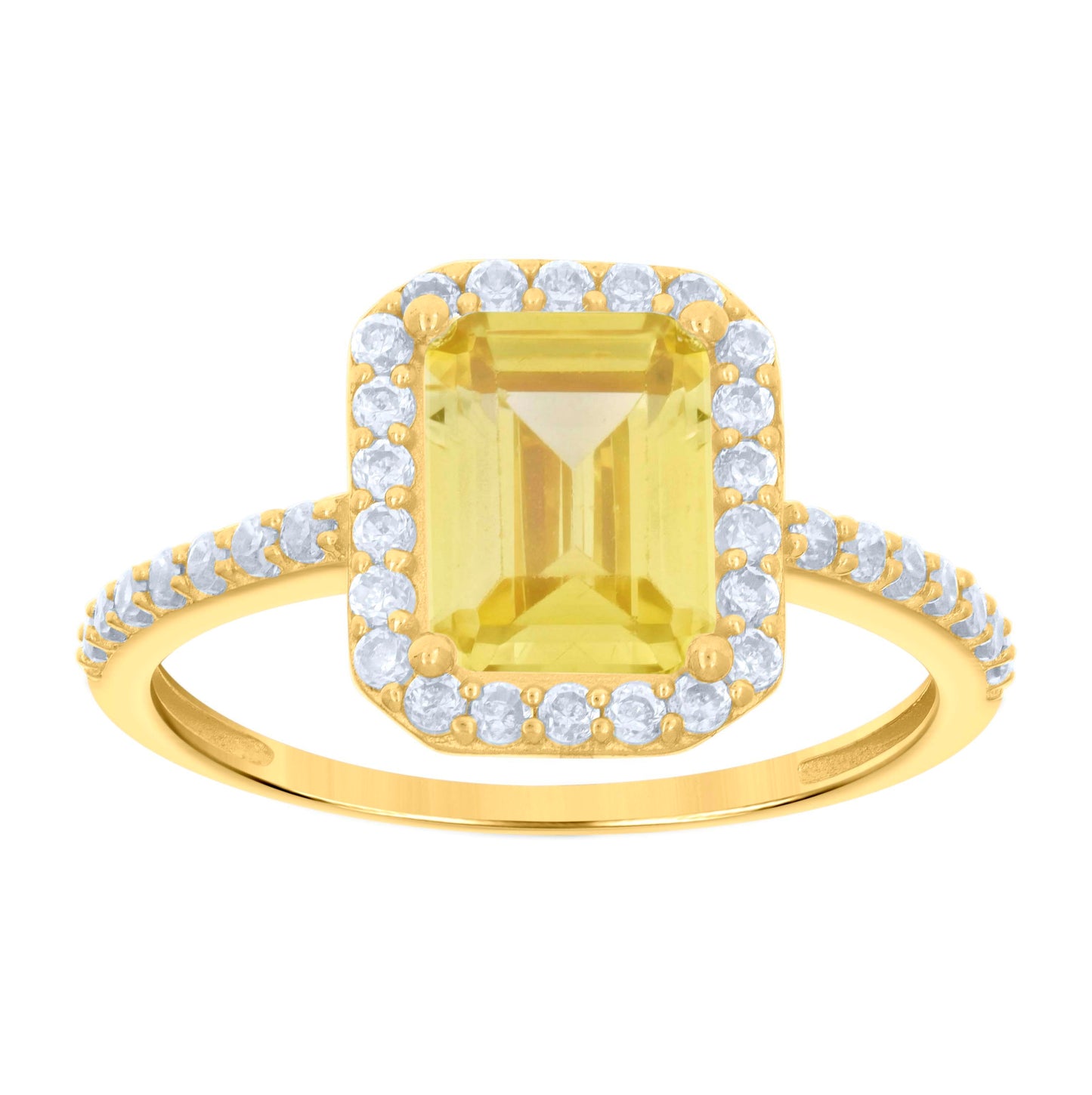 10K Yellow Gold Womens Emerald-Cut Round Cubic-Zirconia Bridal Anniversary Engagement Wedding Ring