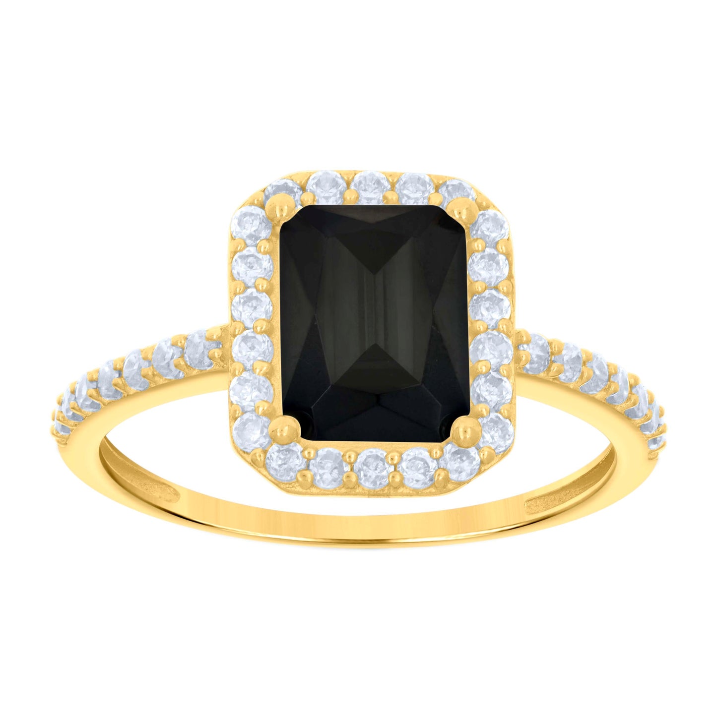 10K Yellow Gold Womens Emerald-Cut Round Cubic-Zirconia Bridal Anniversary Engagement Wedding Ring