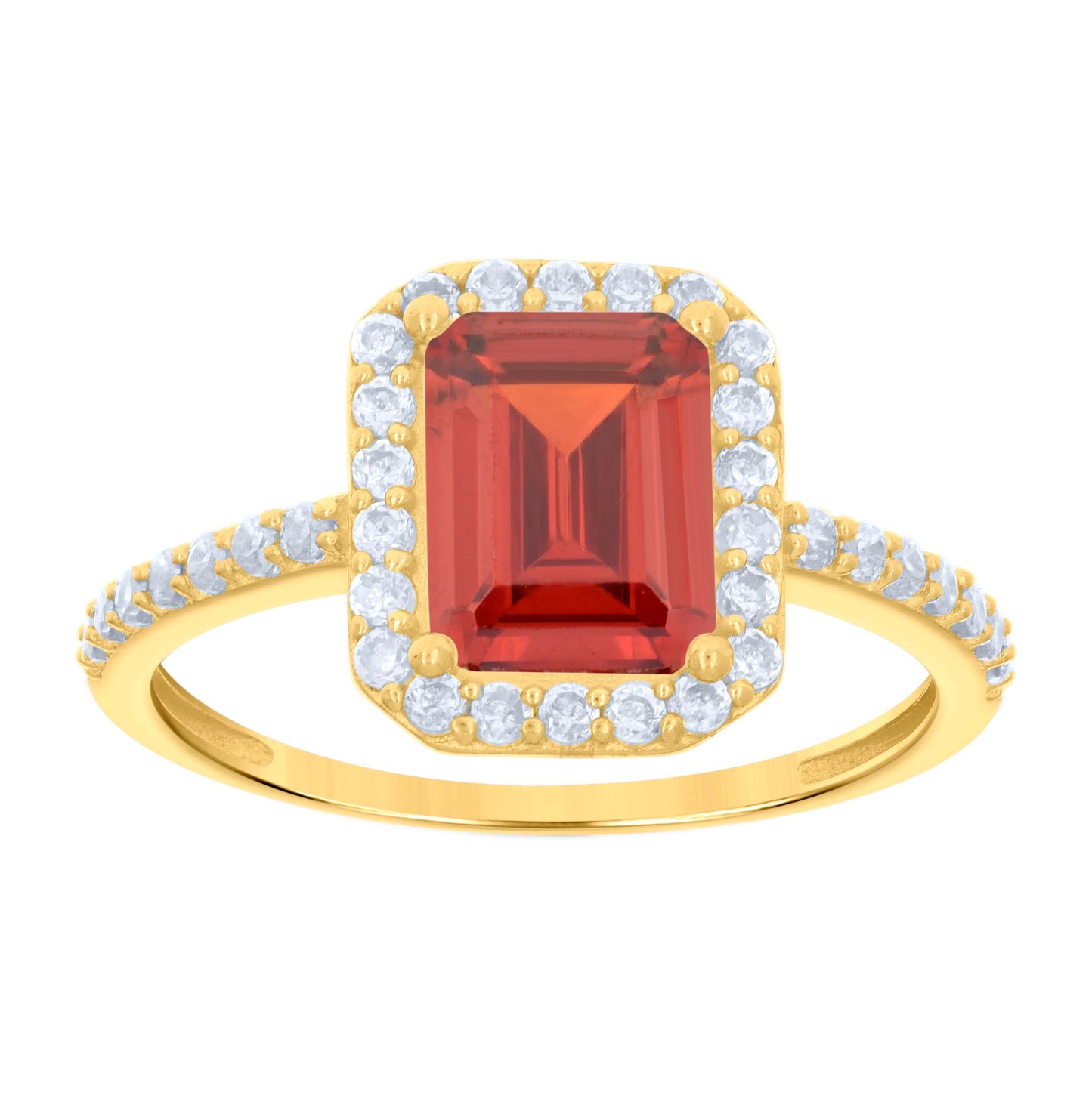 10K Yellow Gold Womens Emerald-Cut Round Cubic-Zirconia Bridal Anniversary Engagement Wedding Ring