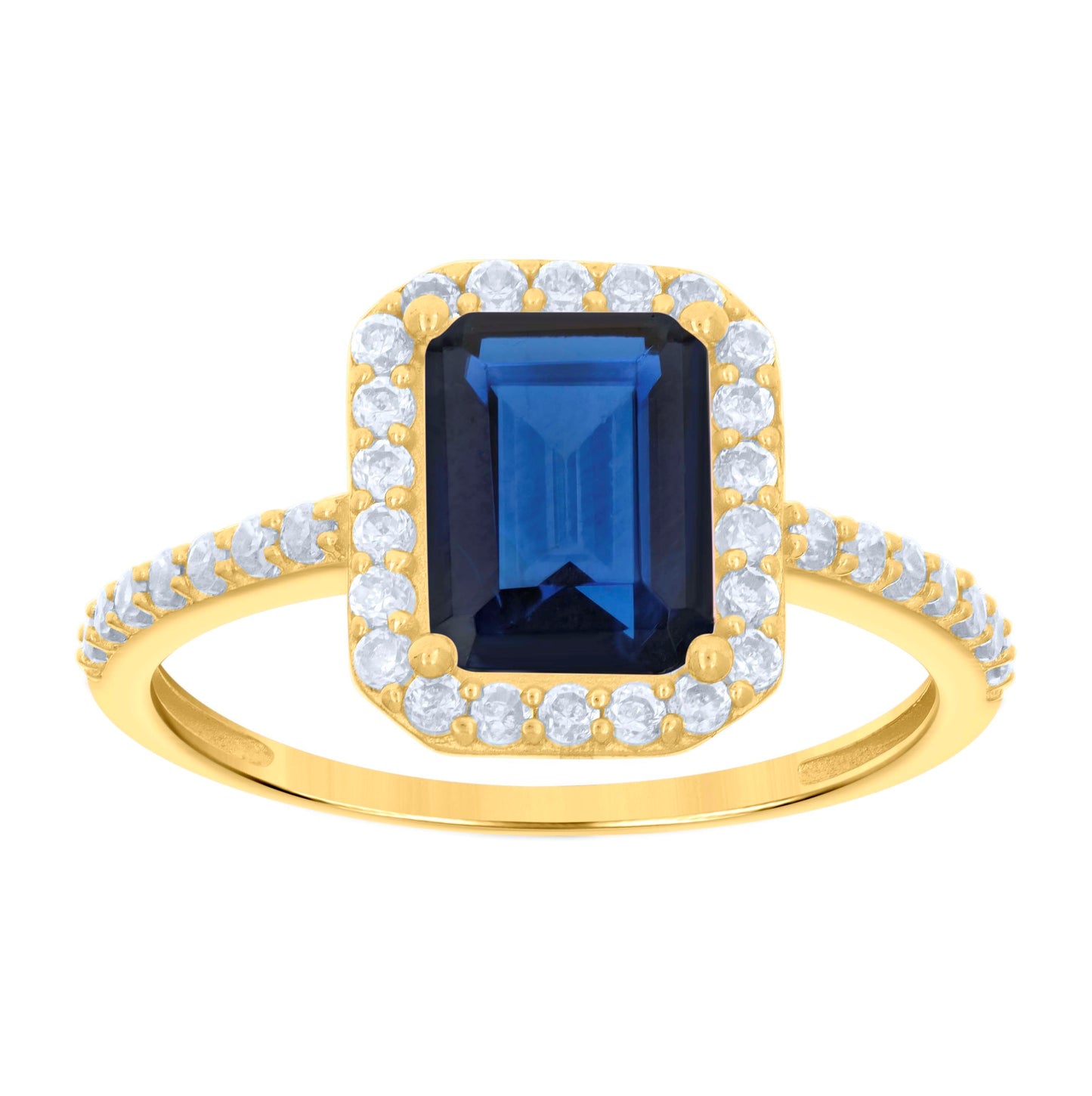 10K Yellow Gold Womens Emerald-Cut Round Cubic-Zirconia Bridal Anniversary Engagement Wedding Ring