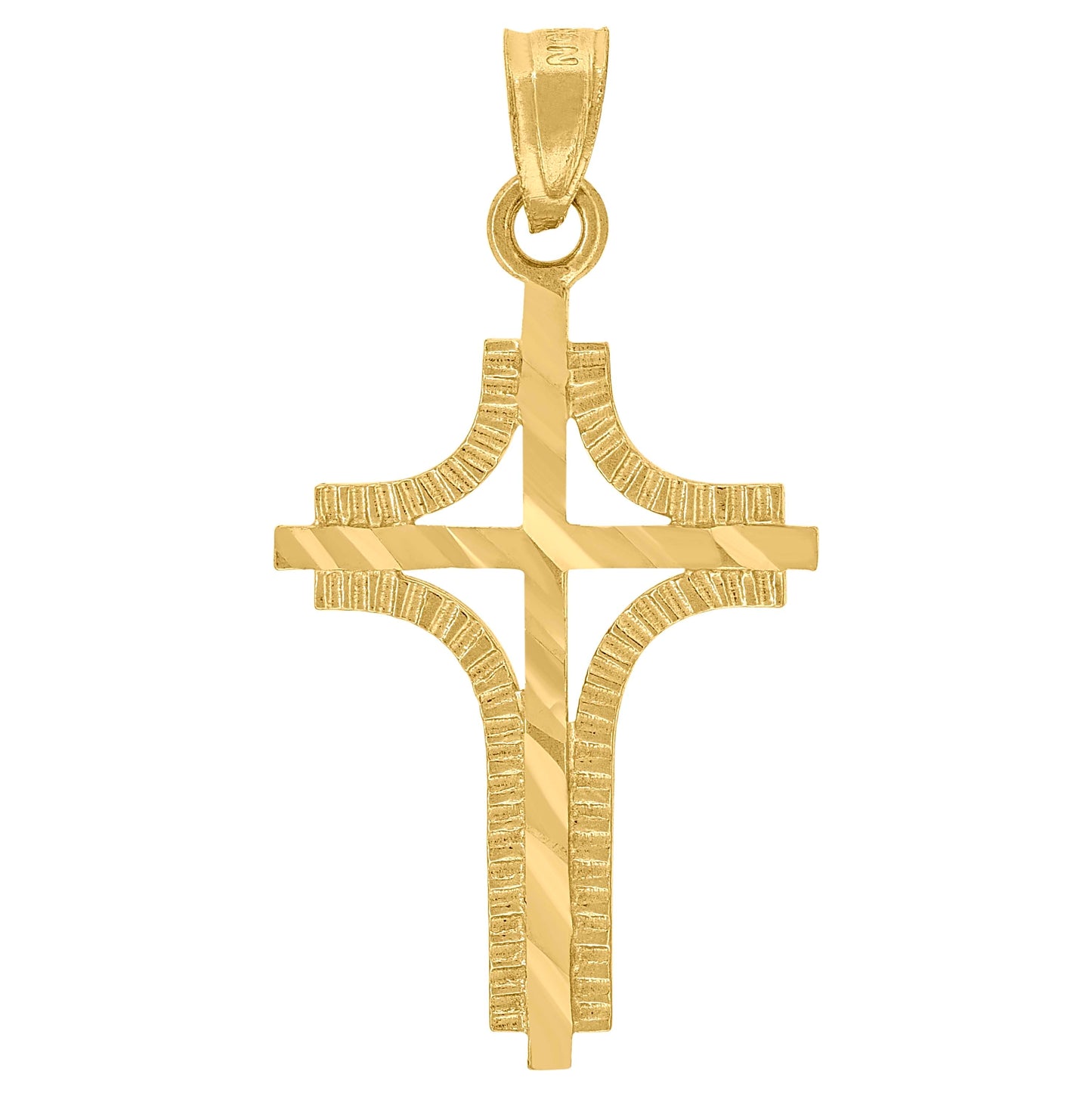 10K Yellow Gold Unisex Diamond-Cut Cross Religious Charm Pendant