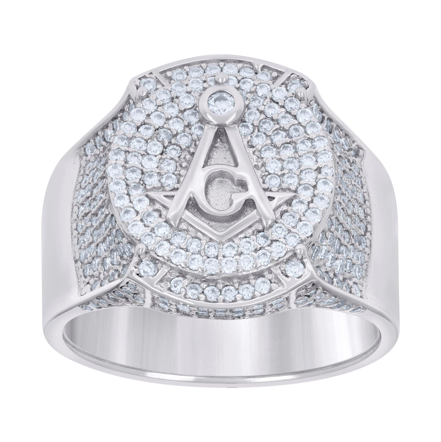 Sterling Silver Mens 2.04ct Moissanite Masonic Symbol Bridal Anniversary Wedding Engagement Band Ring