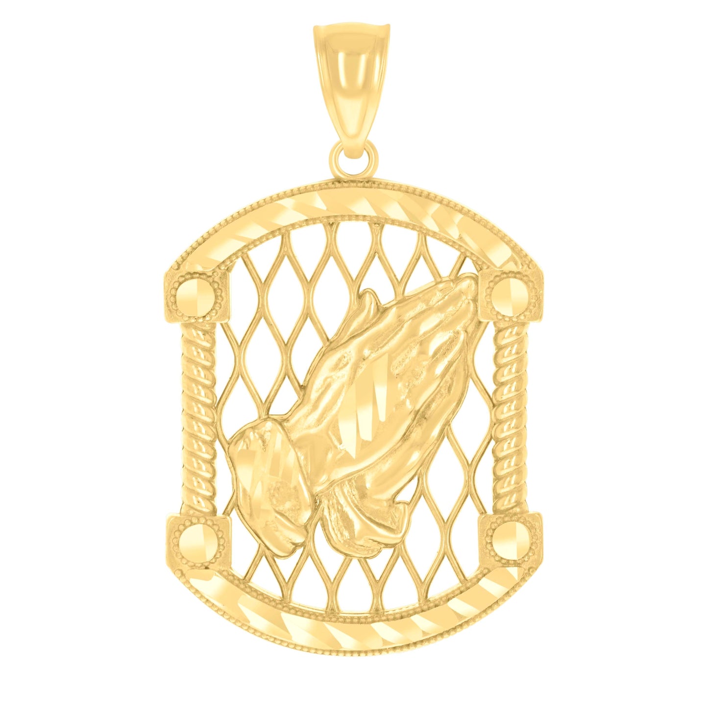 14K Yellow Gold Mens Praying Hands Symbol Religious Charm Pendant