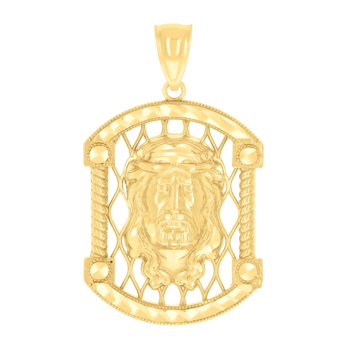 14K Yellow Gold Mens Jesus Religious Charm Pendant