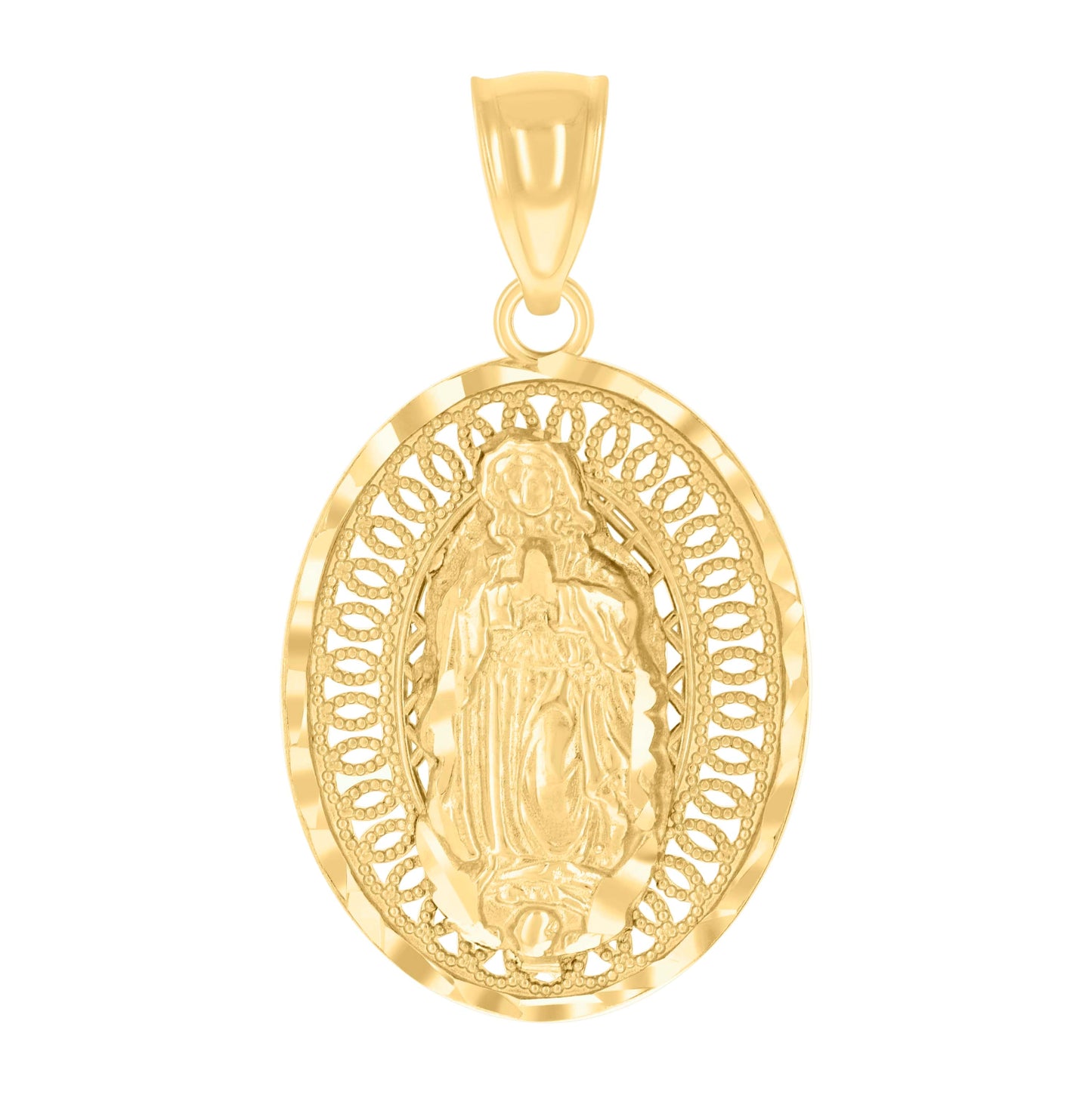 14K Yellow Gold Womens Guadalupe Religious Charm Pendant