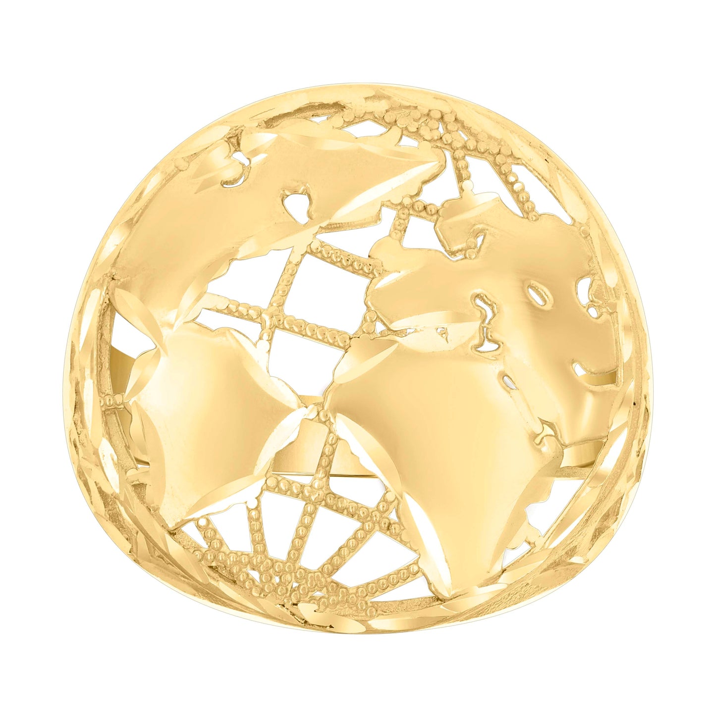 14K Yellow Gold Mens World Map Globe Ring