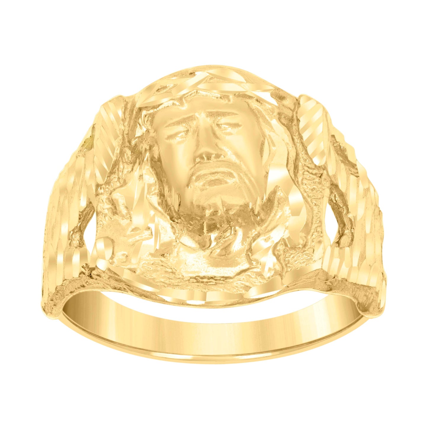 10K Yellow Gold Mens Jesus Religious Ring
