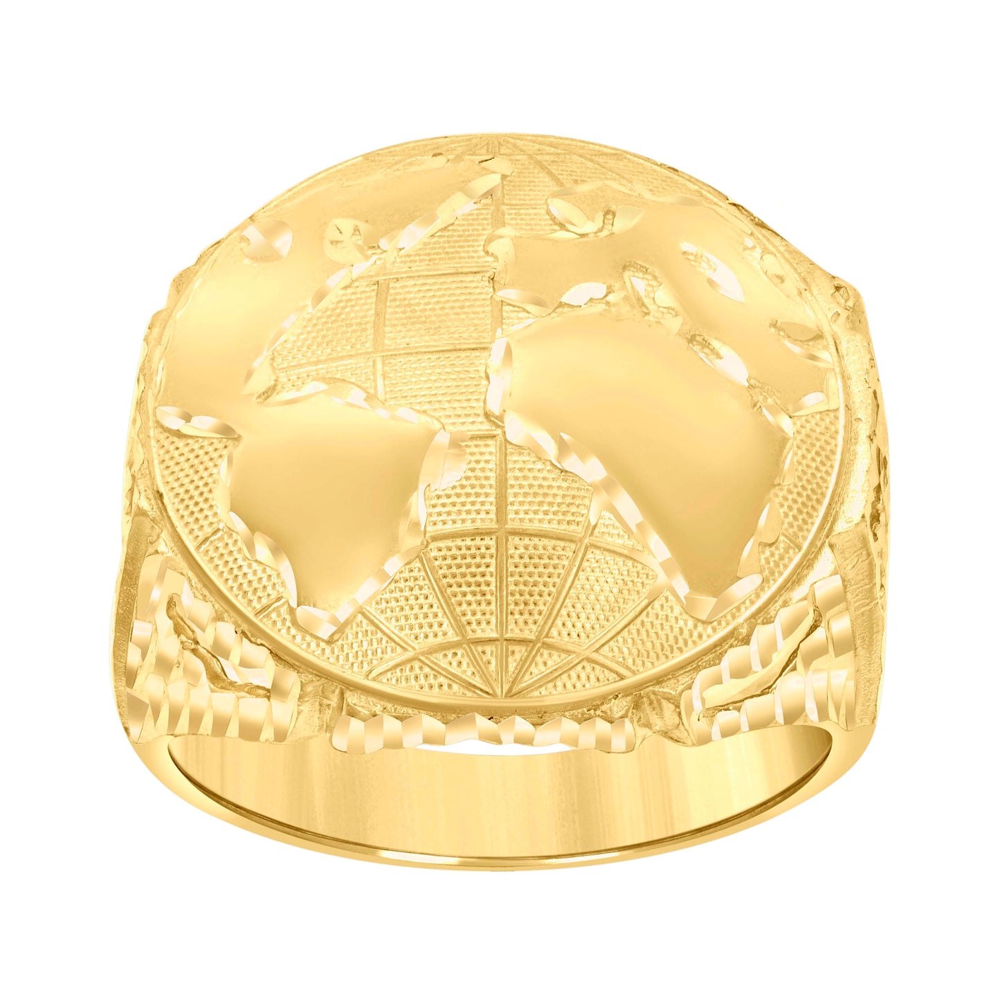 10K Yellow Gold Mens World Map Globe Maps Ring
