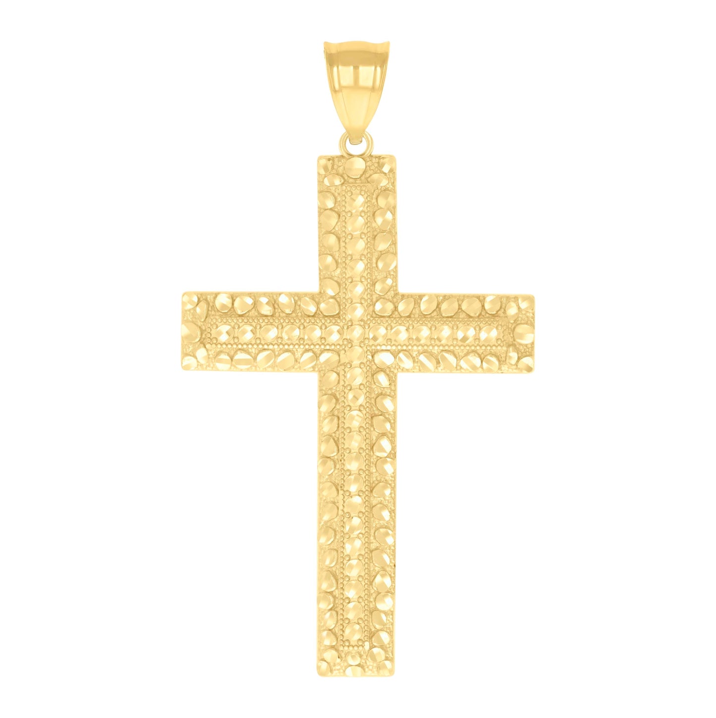 10K Yellow Gold Mens Nugget Cross Religious Charm Pendant