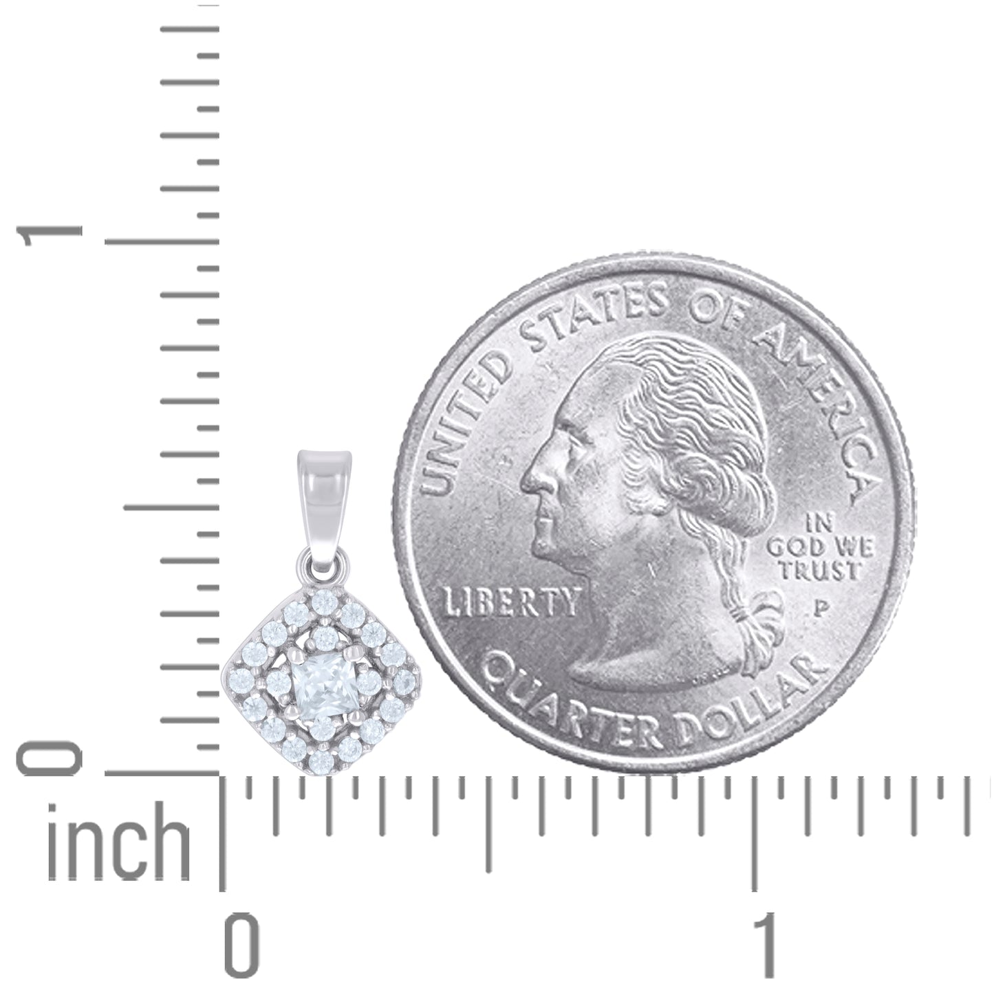 Sterling Silver Womens Princess-Cut Round Cubic-Zirconia Square Fashion Charm Pendant