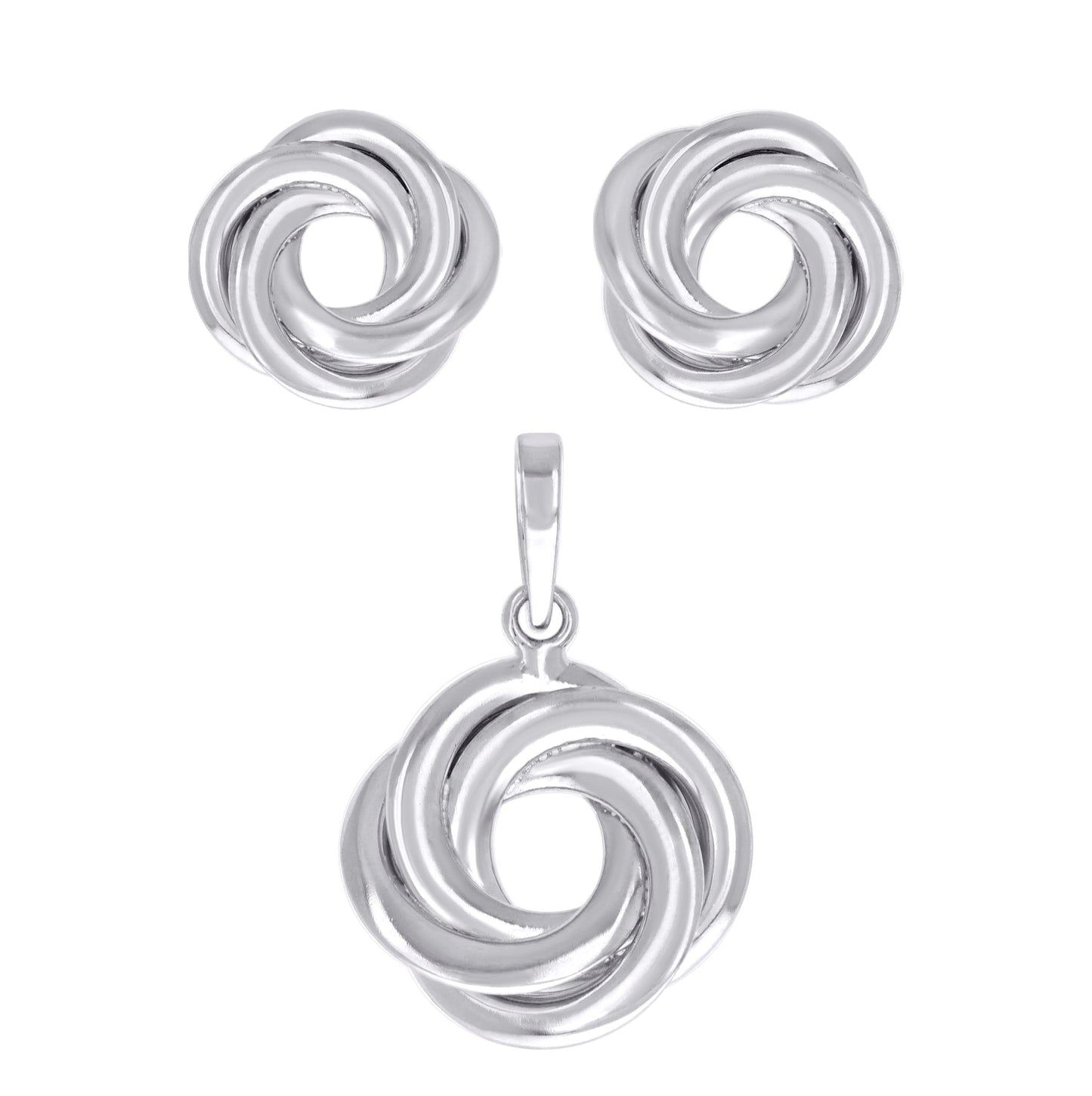 Sterling Silver Womens Love Knot Earrings And Pendant Set