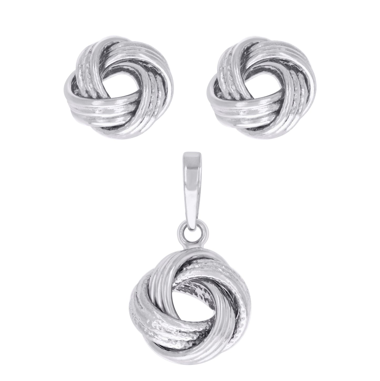 Sterling Silver Womens Love Knot Earrings And Pendant Set