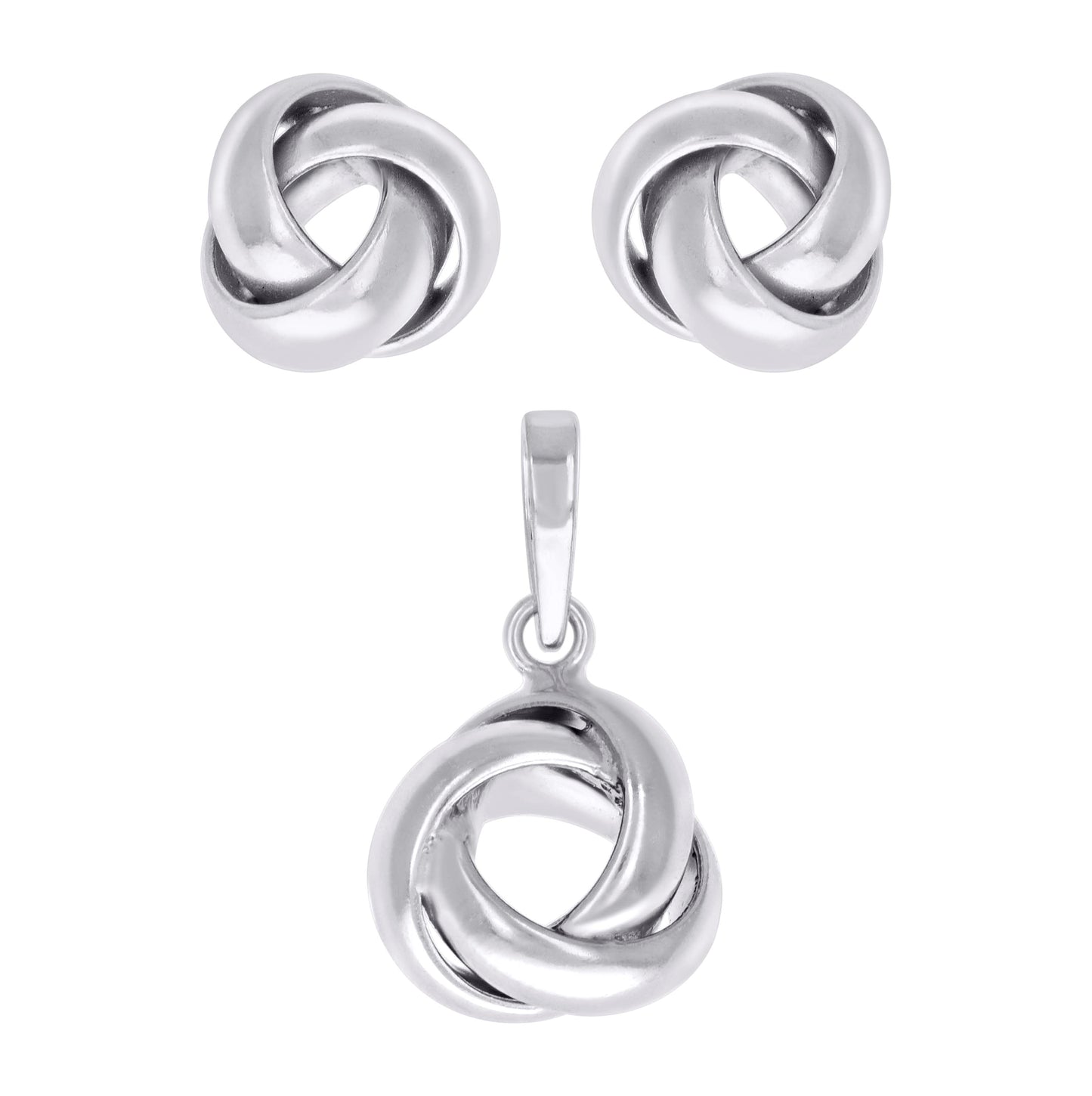 Sterling Silver Womens Love Knot Earrings And Pendant Set