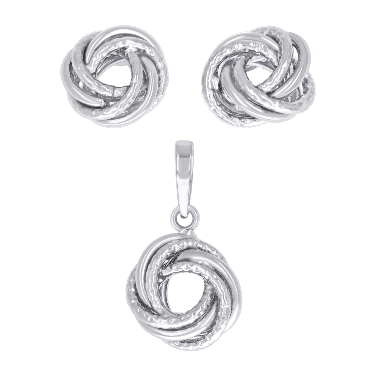 Sterling Silver Womens Love Knot Earrings And Pendant Set