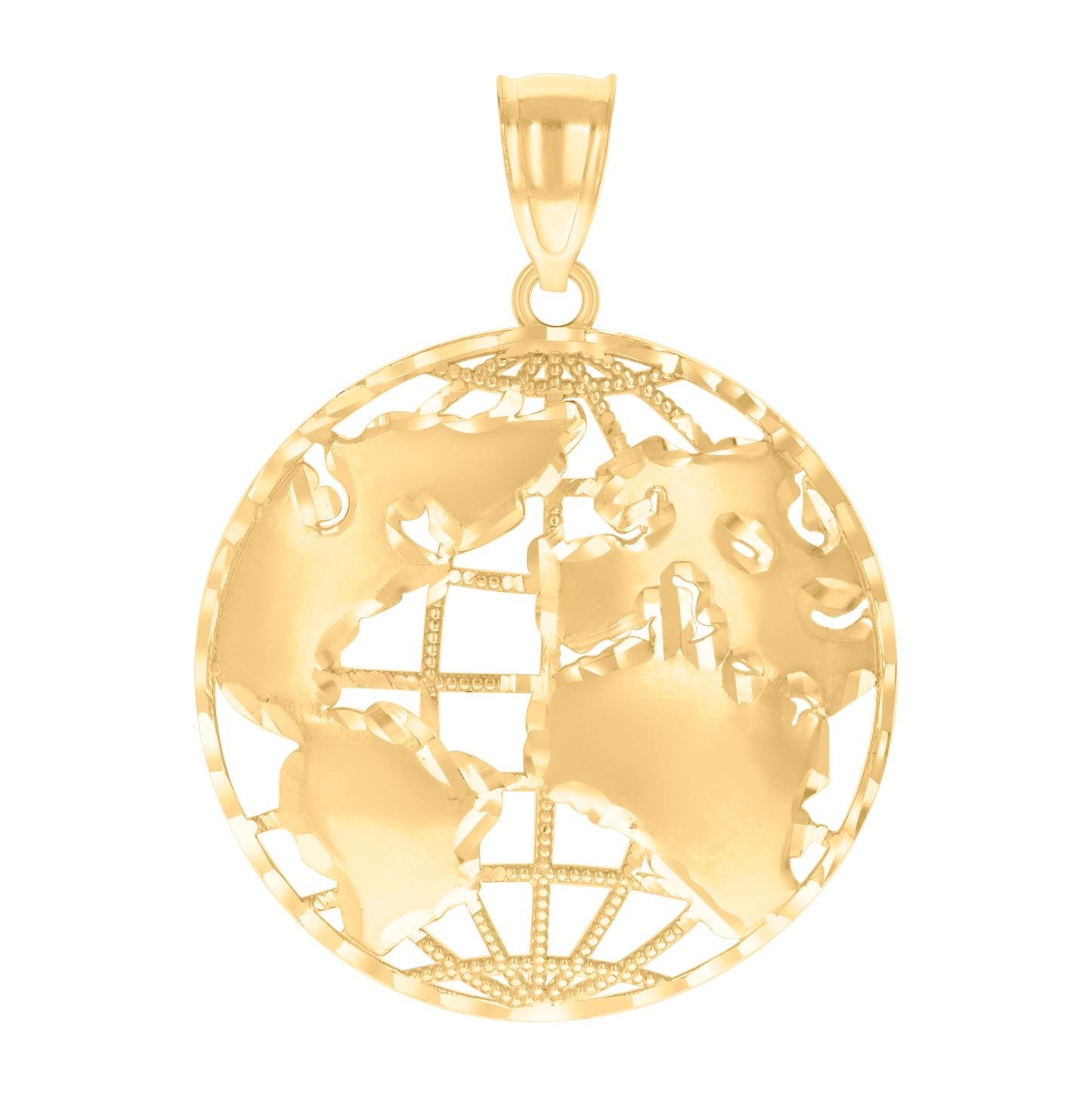 10K Yellow Gold Mens World Map Charm Pendant
