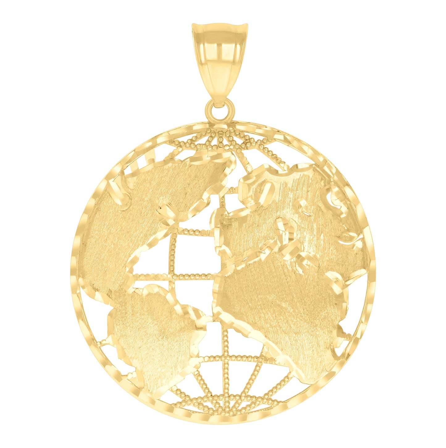 10K Yellow Gold Mens World Map Charm Pendant
