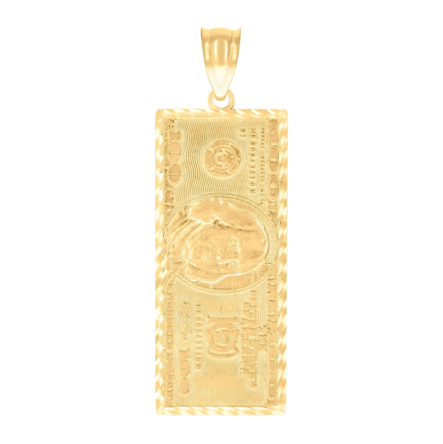 10K Yellow Gold Mens 100 Dollar Bill Currency Charm Pendant