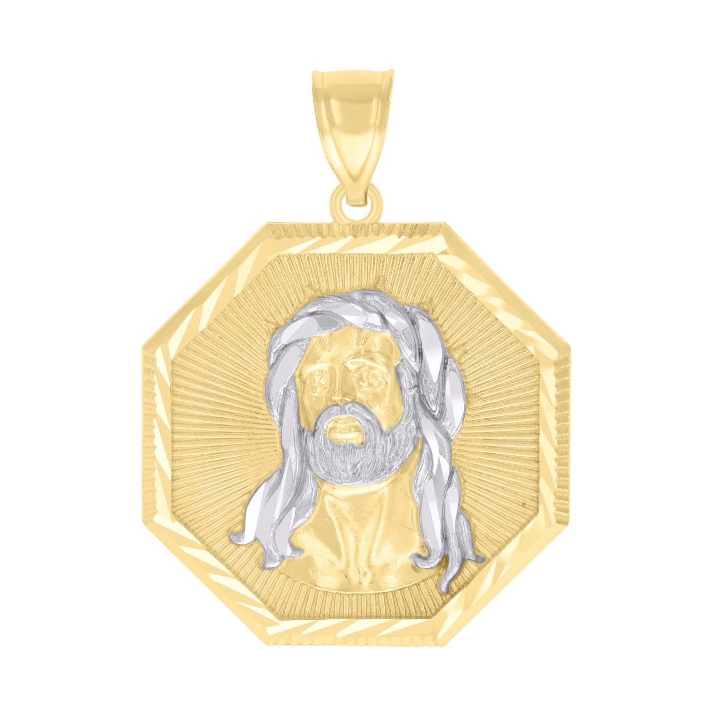 10K Two-tone Gold Mens Jesus Religious Charm Pendant