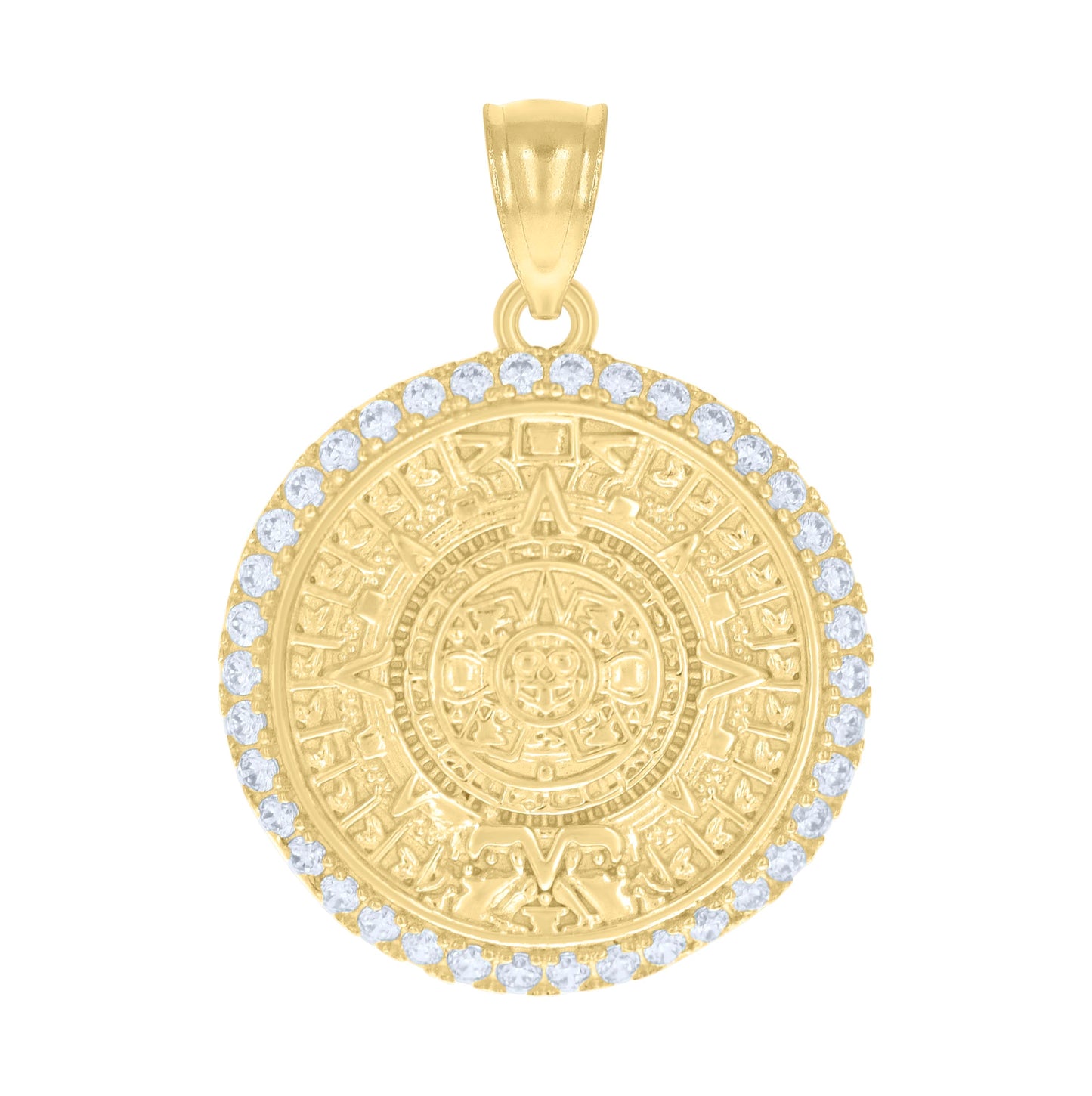 10K Yellow Gold Mens Cubic-Zirconia Aztec Calendar Fashion Charm Pendant