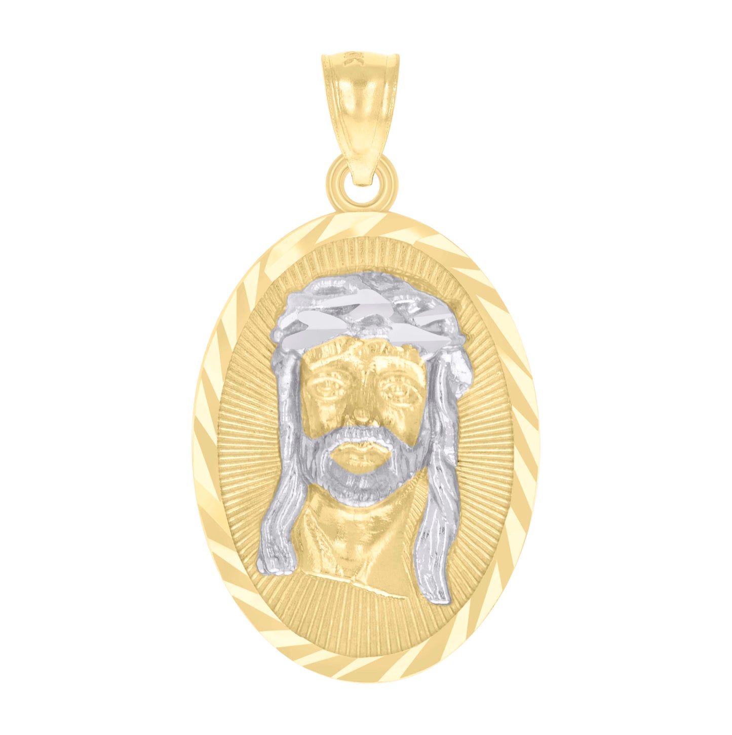 10K Two-tone Gold Mens Jesus Religious Charm Pendant