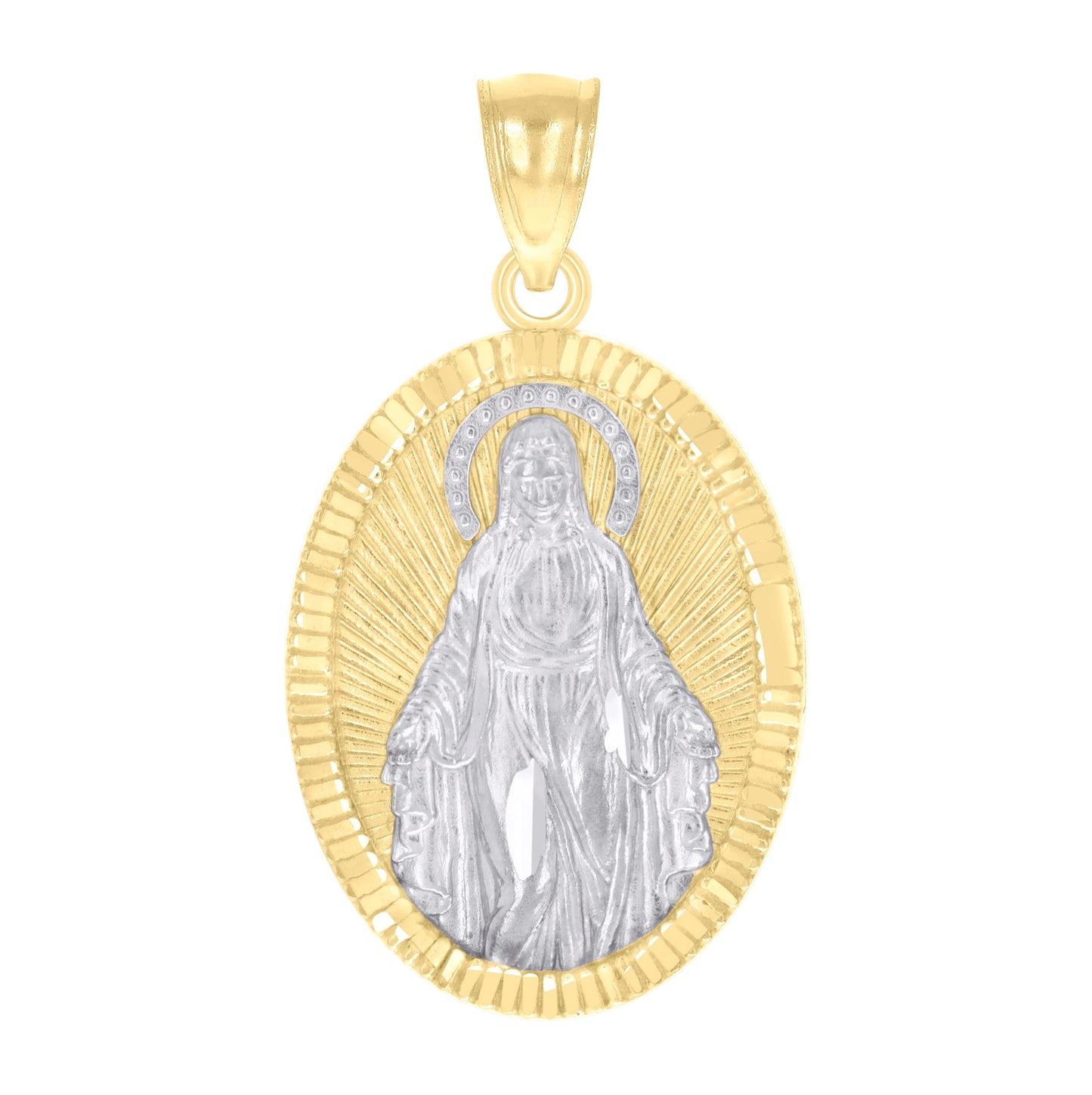 10K Two-tone Gold Womens Oval Virgin Mary Religious Charm Pendant
