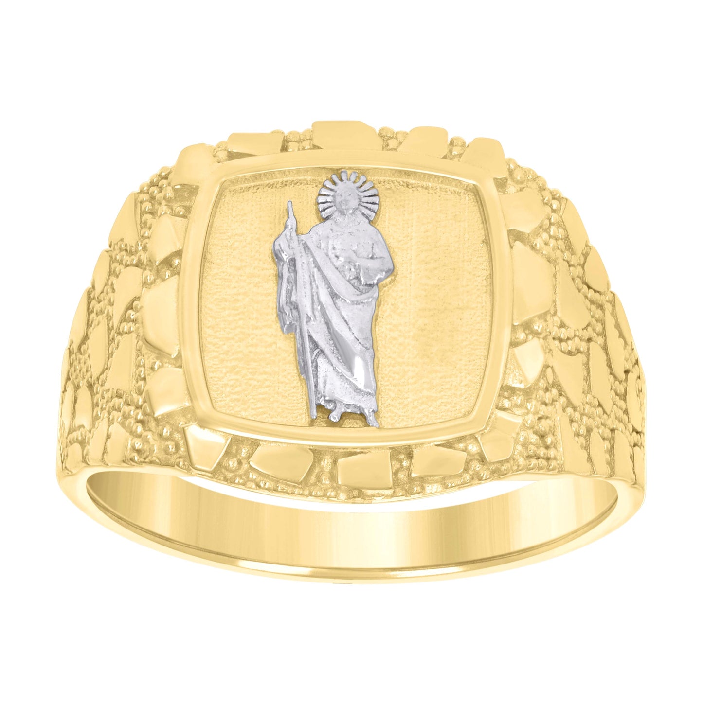 10K Two-tone Gold Mens St. Jude Religious Nugget Ring