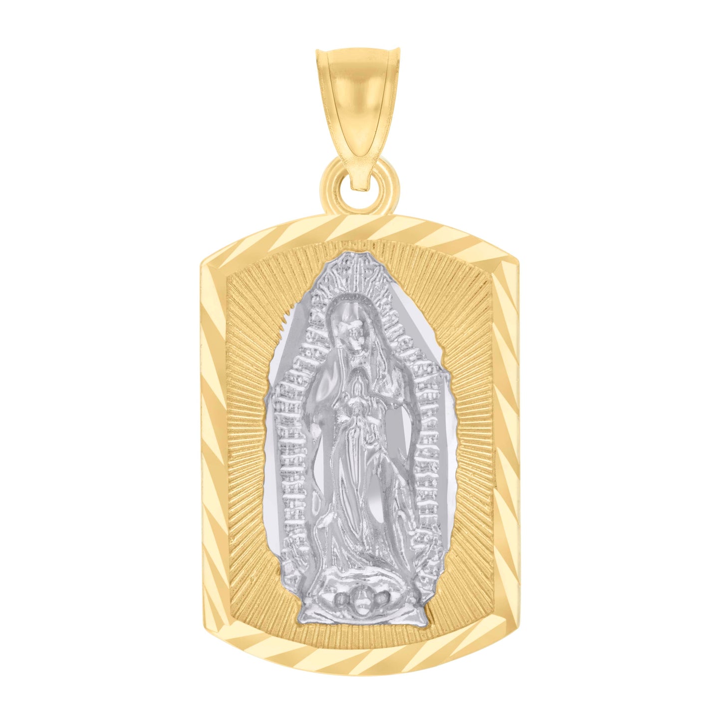 14K Two-tone Gold Mens Guadalupe Religious Charm Pendant
