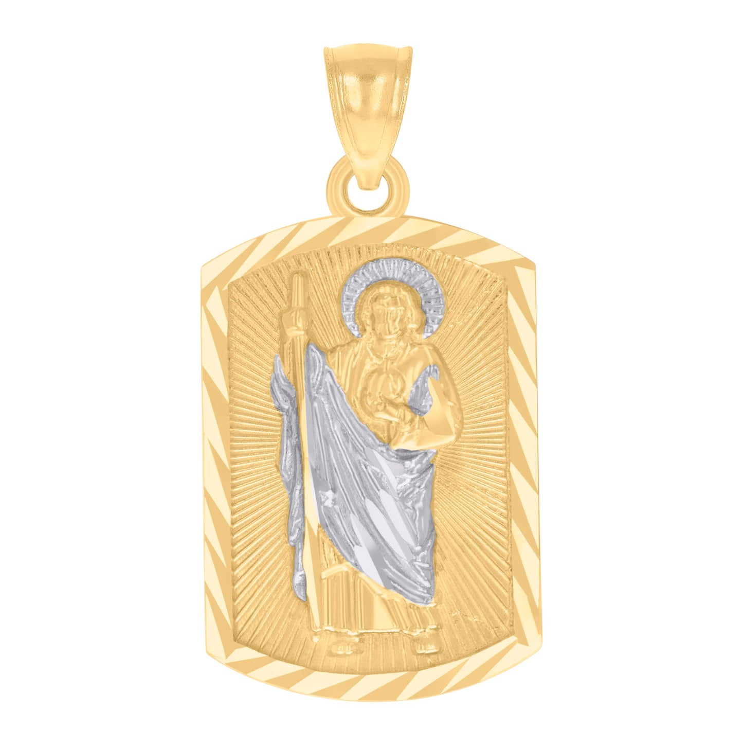 14K Two-tone Gold Mens St. Jude Religious Charm Pendant