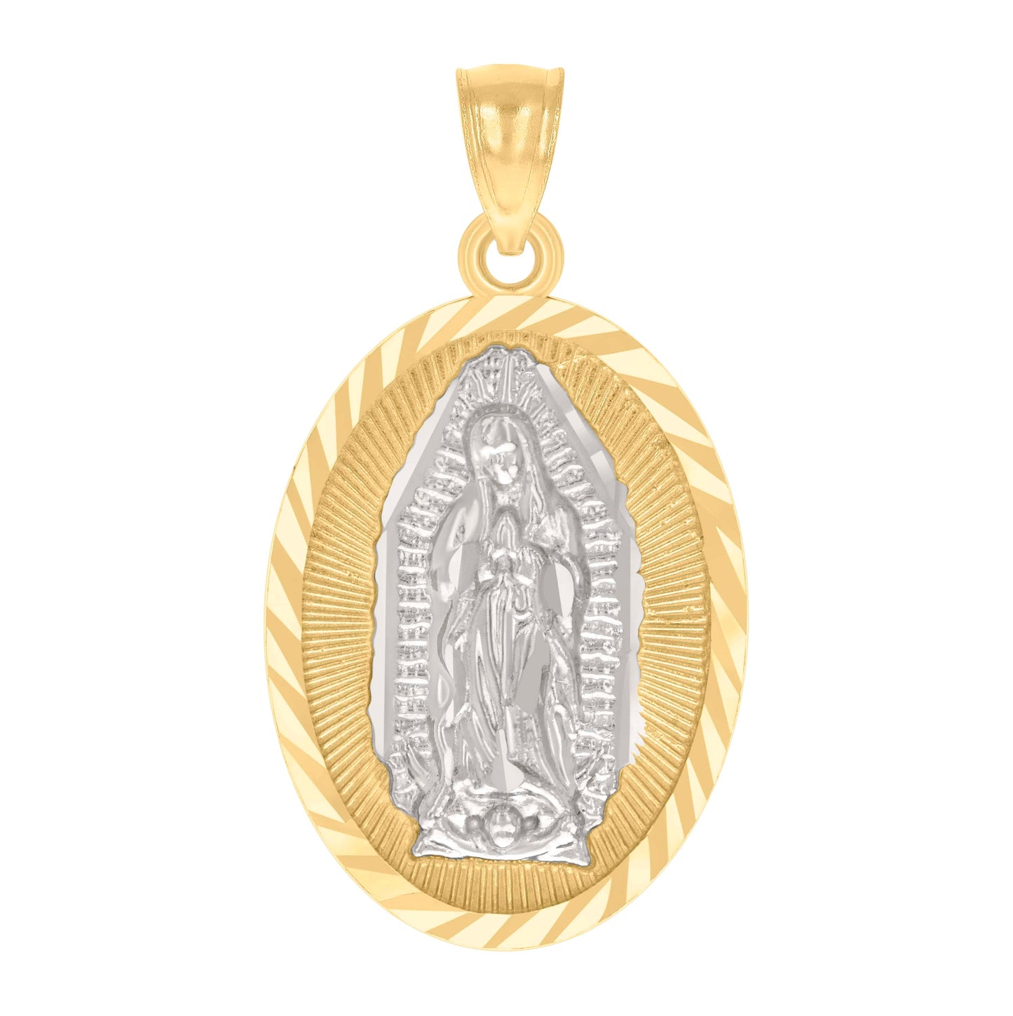 14K Two-tone Gold Mens Oval Guadalupe Religious Charm Pendant