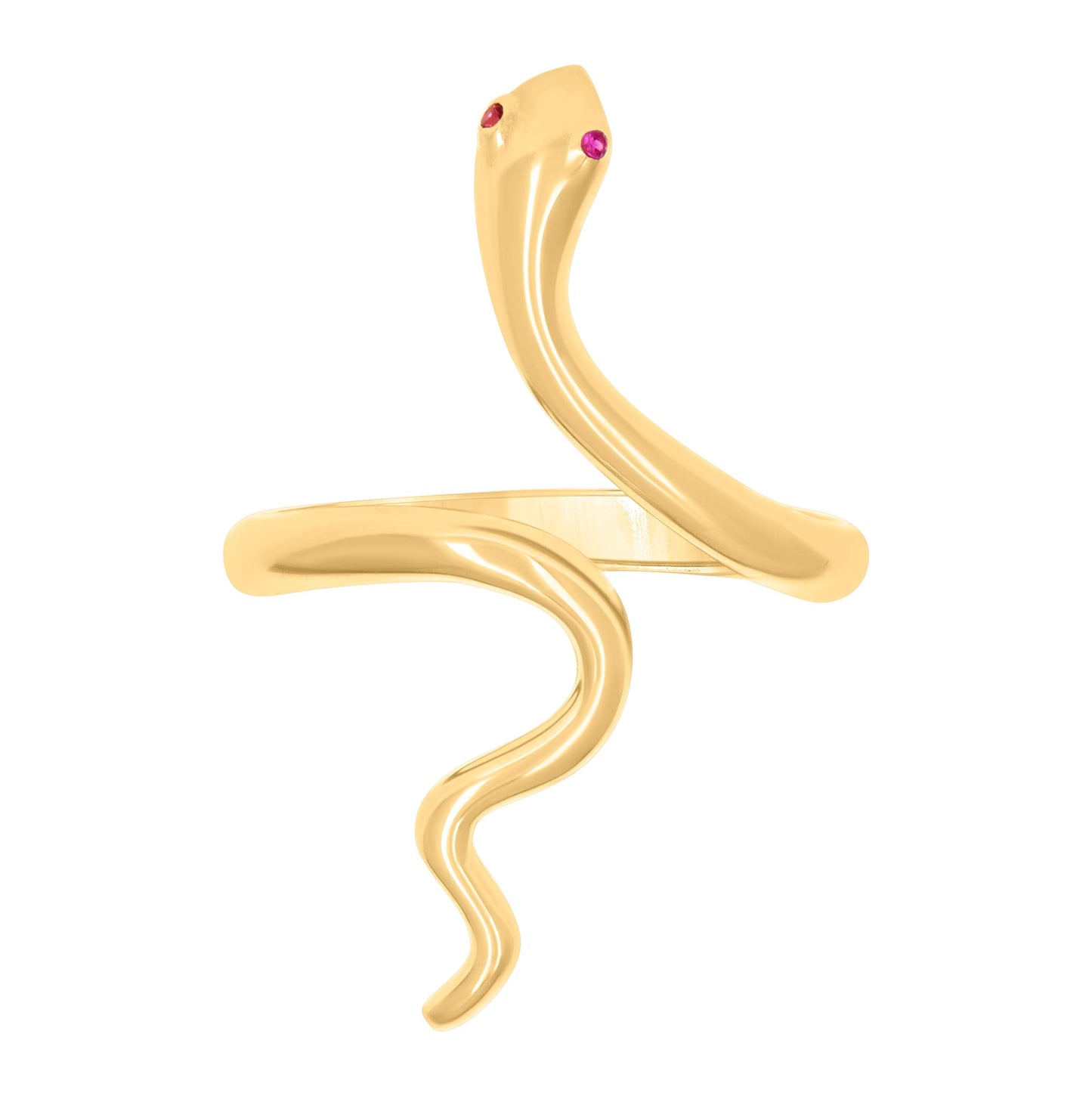 14K Yellow Gold Womens Pink Cubic-Zirconia Snake Reptile Wildlife Ring