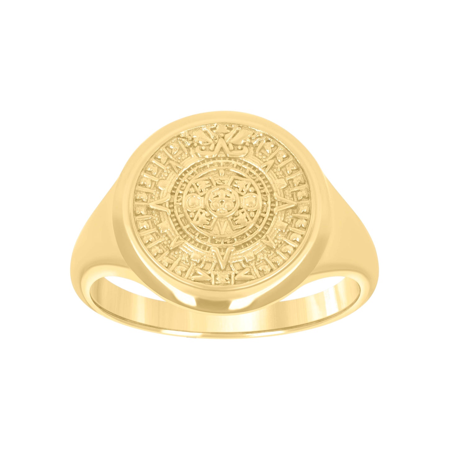 14K Yellow Gold Mens Aztec Calendar Fashion Ring