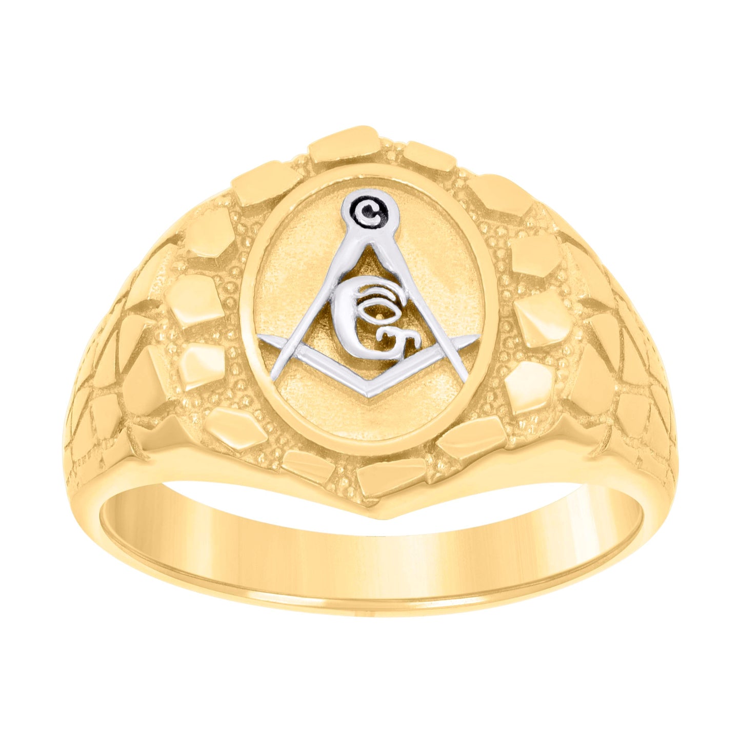 14K Yellow Gold Mens Masonic Symbol Textured Religious Ring