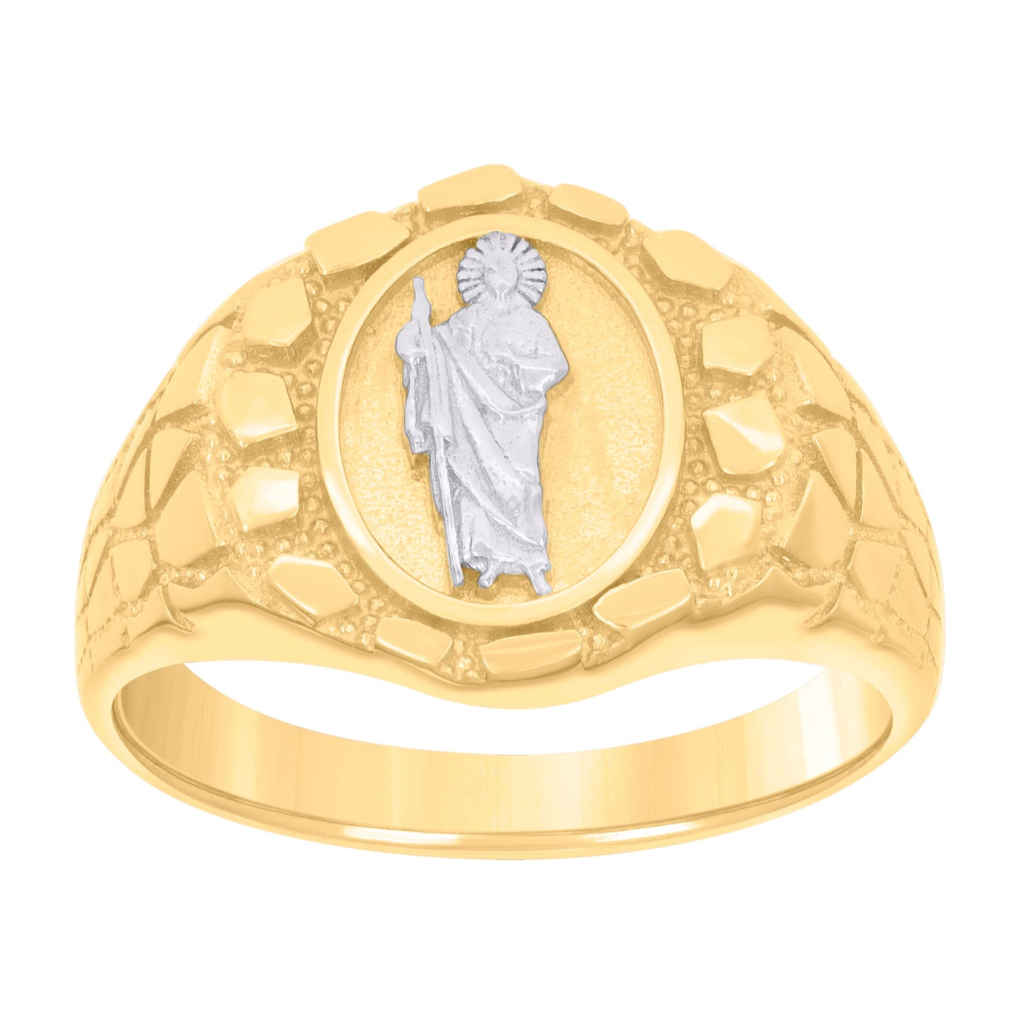 14K Yellow Gold Mens St. Jude Textured Religious Ring