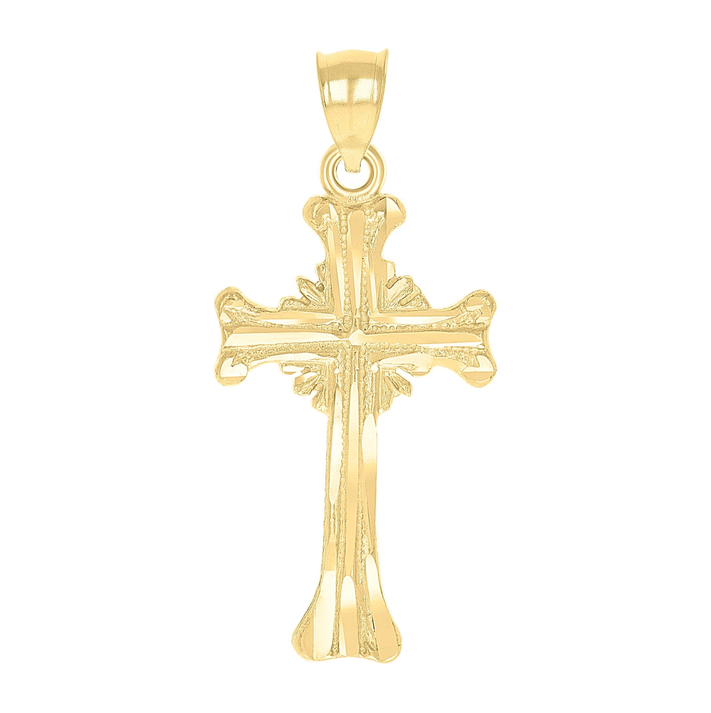 10K Yellow Gold Unisex Diamond-Cut Textured Cross Religious Charm Pendant
