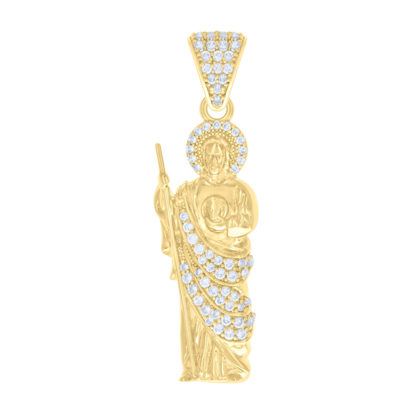 10K Yellow Gold Mens Cubic-Zirconia St. Jude Religious Charm Pendant
