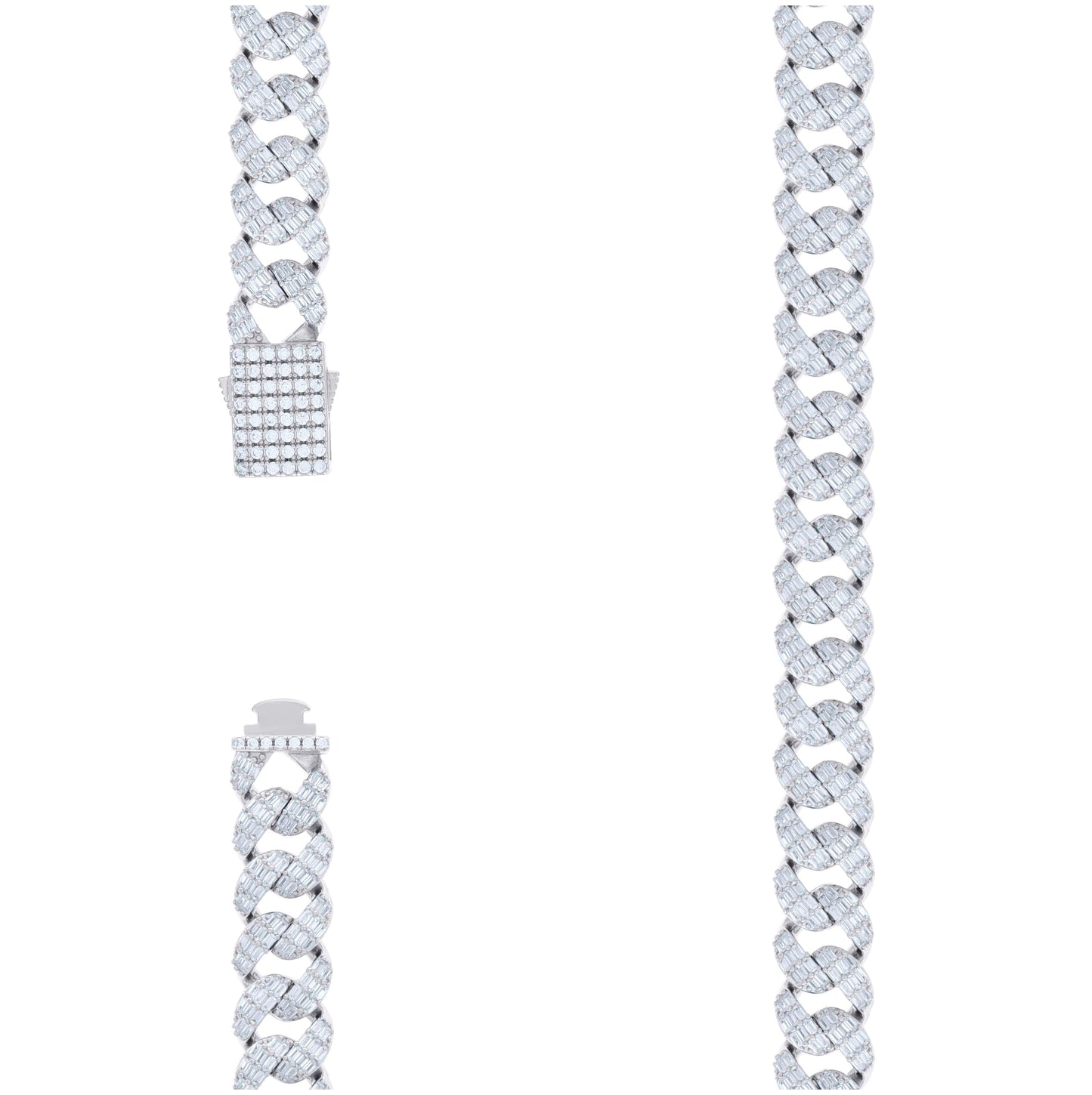 Sterling Silver Baguette Round Cubic-Zirconia Fancy Cuban Necklace