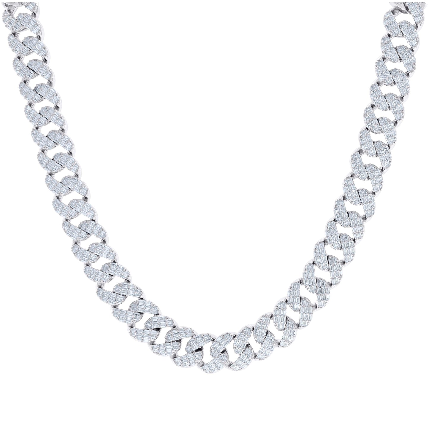 Sterling Silver Baguette Round Cubic-Zirconia Fancy Cuban Necklace