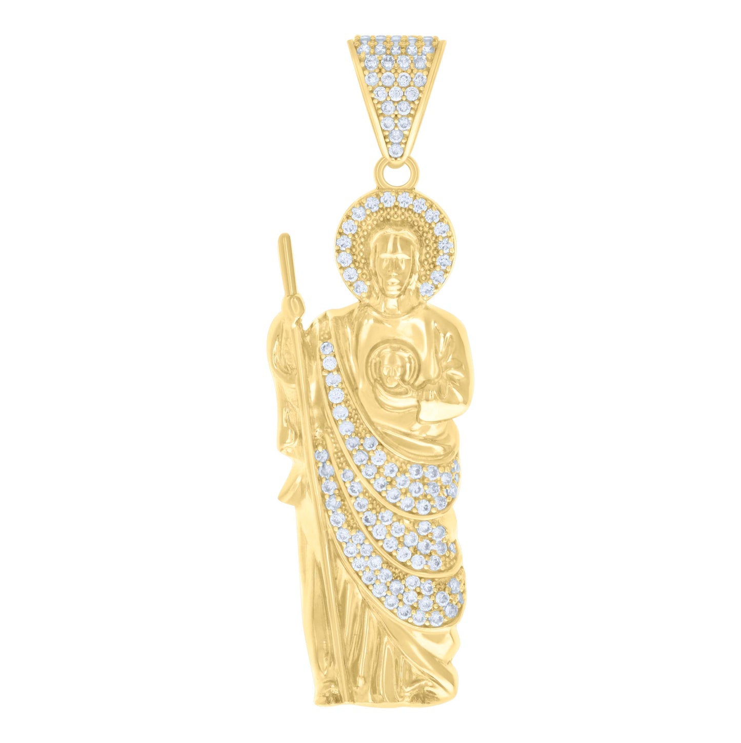 10K Yellow Gold Mens Cubic-Zirconia St. Jude Religious Charm Pendant