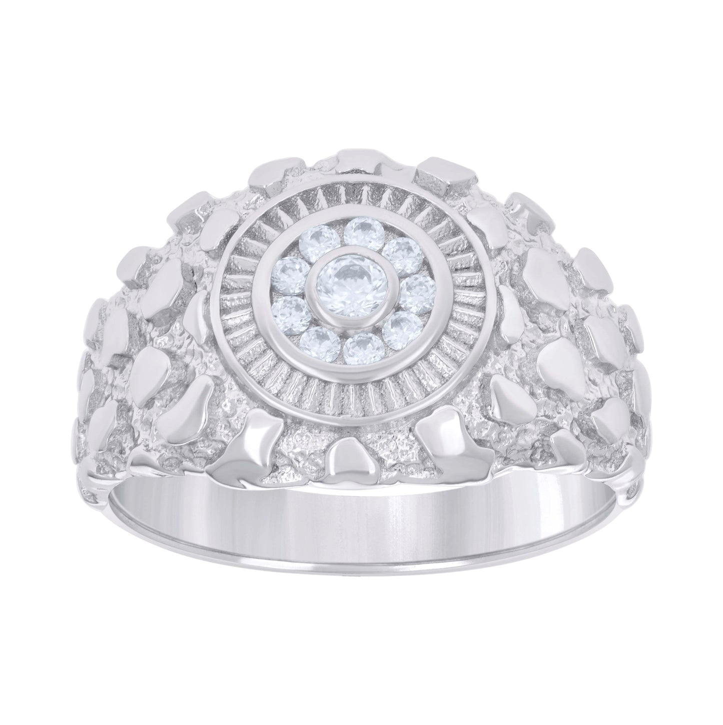 Sterling Silver Men's Cubic-Zirconia Nugget Fashion Bridal Anniversary Wedding Engagement Band Ring