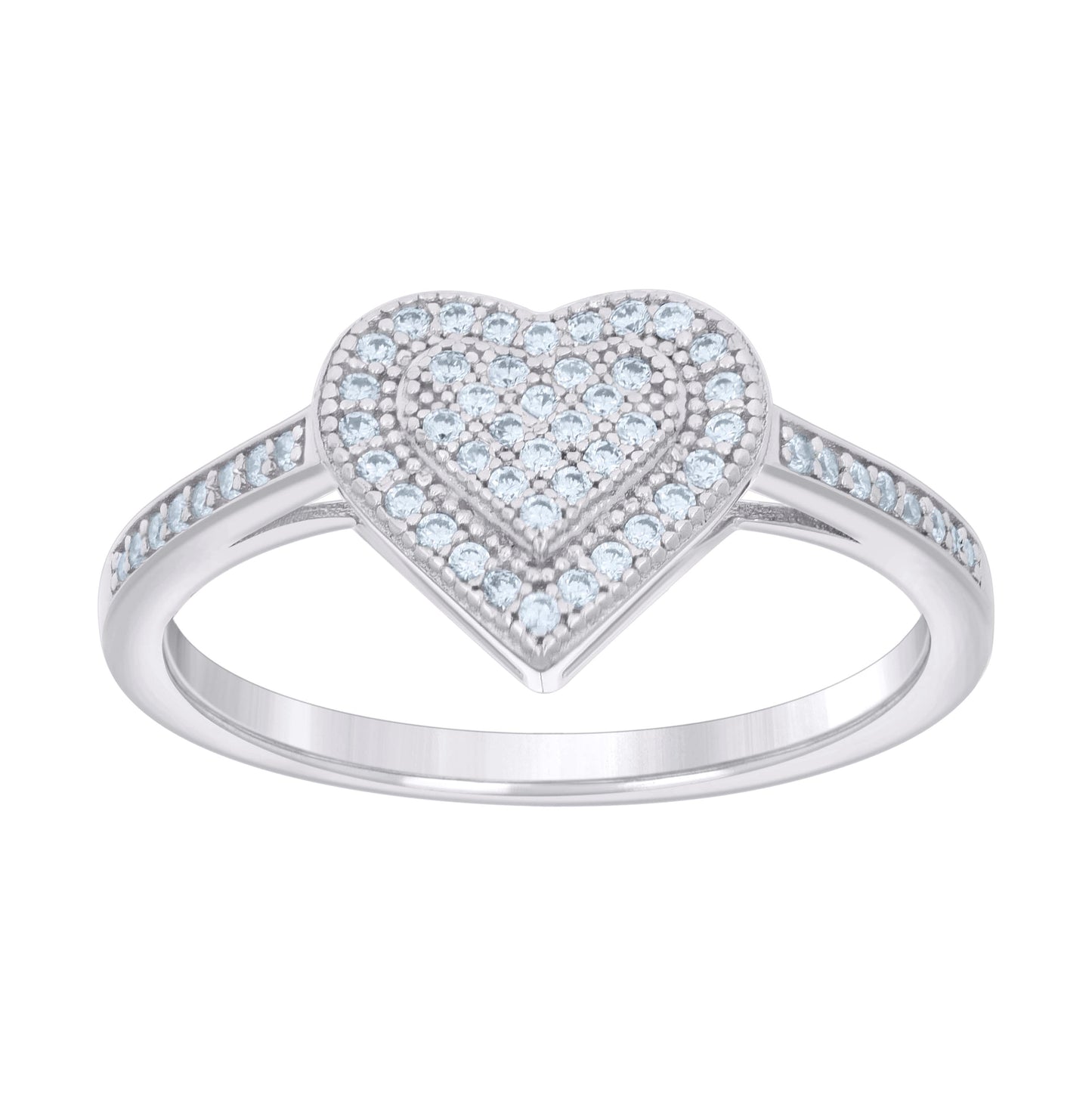 Sterling Silver Womens Cubic-Zirconia Heart Bridal Anniversary Wedding Engagement Band Ring