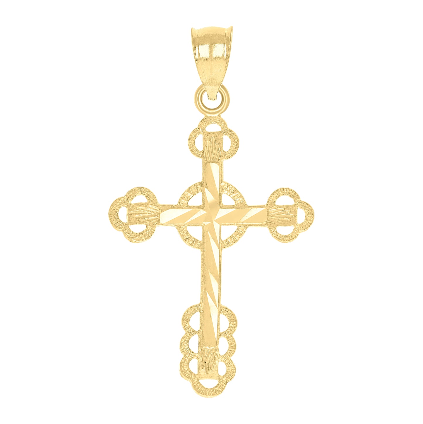 10K Yellow Gold Mens Women Diamond-Cut Cross Religious Charm Pendant
